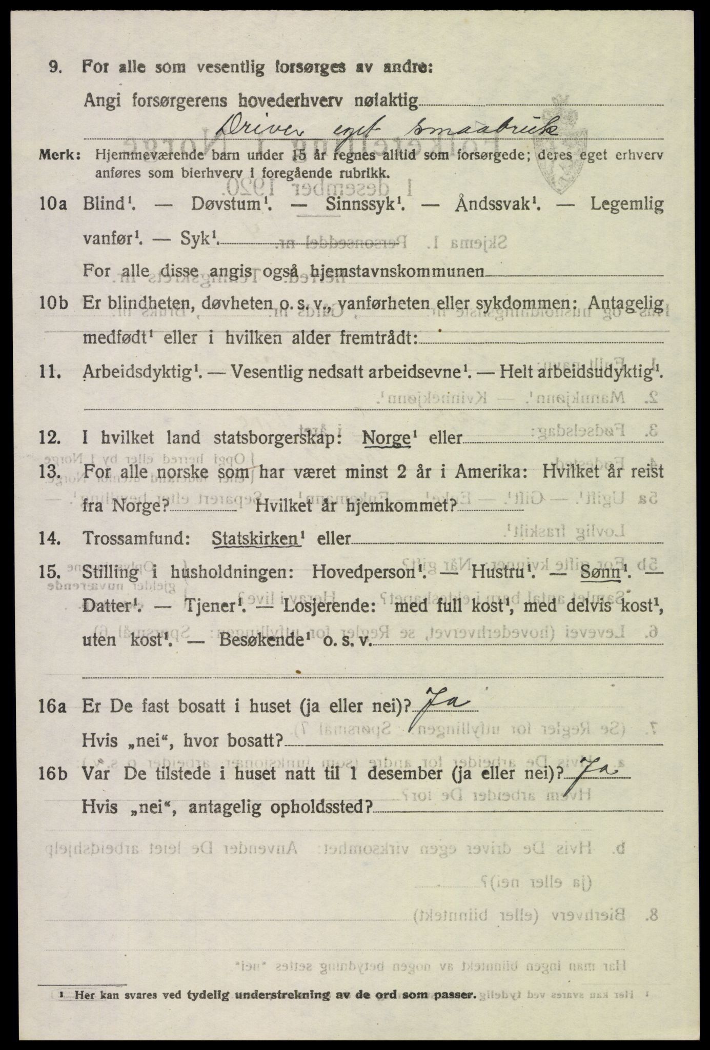 SAH, 1920 census for Trysil, 1920, p. 6618