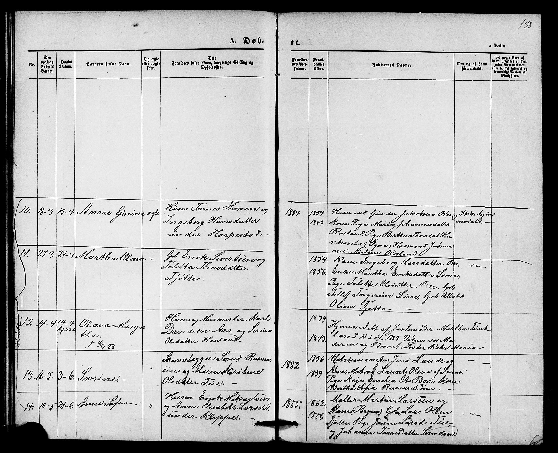 Klepp sokneprestkontor, AV/SAST-A-101803/001/3/30BB/L0003: Parish register (copy) no. B 3, 1876-1888, p. 138