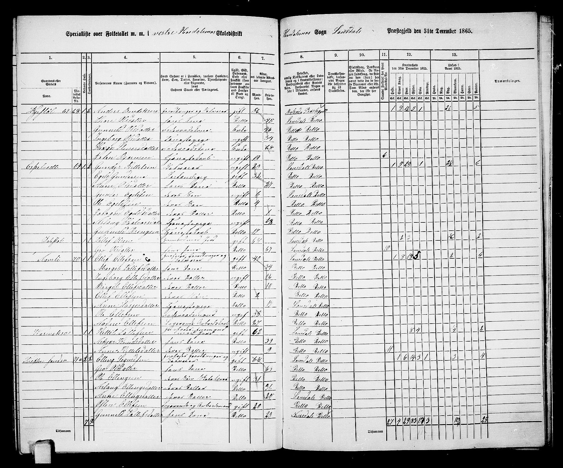 RA, 1865 census for Lårdal, 1865, p. 51