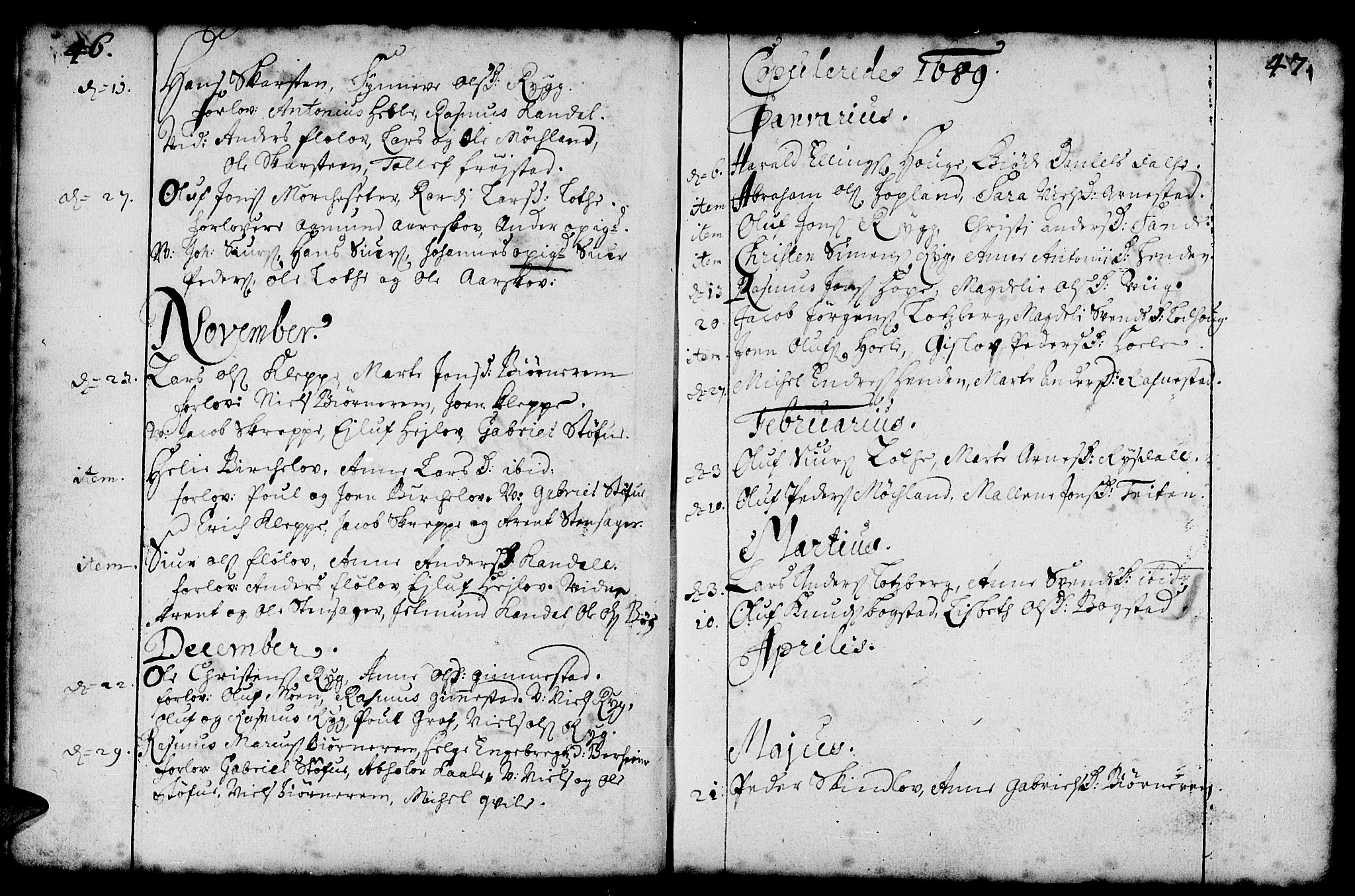 Gloppen sokneprestembete, SAB/A-80101/H/Haa/Haaa/L0001: Parish register (official) no. A 1, 1686-1711, p. 46-47
