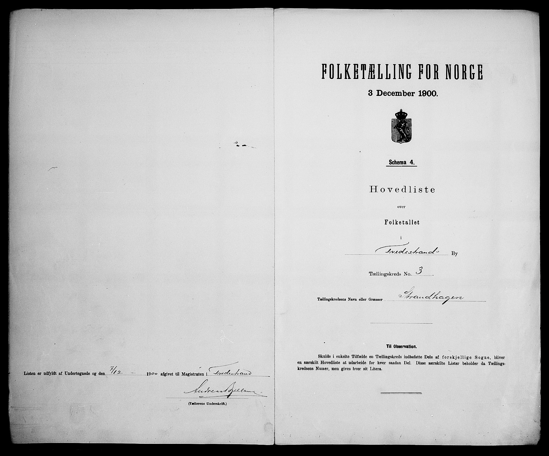 SAK, 1900 census for Tvedestrand, 1900, p. 13