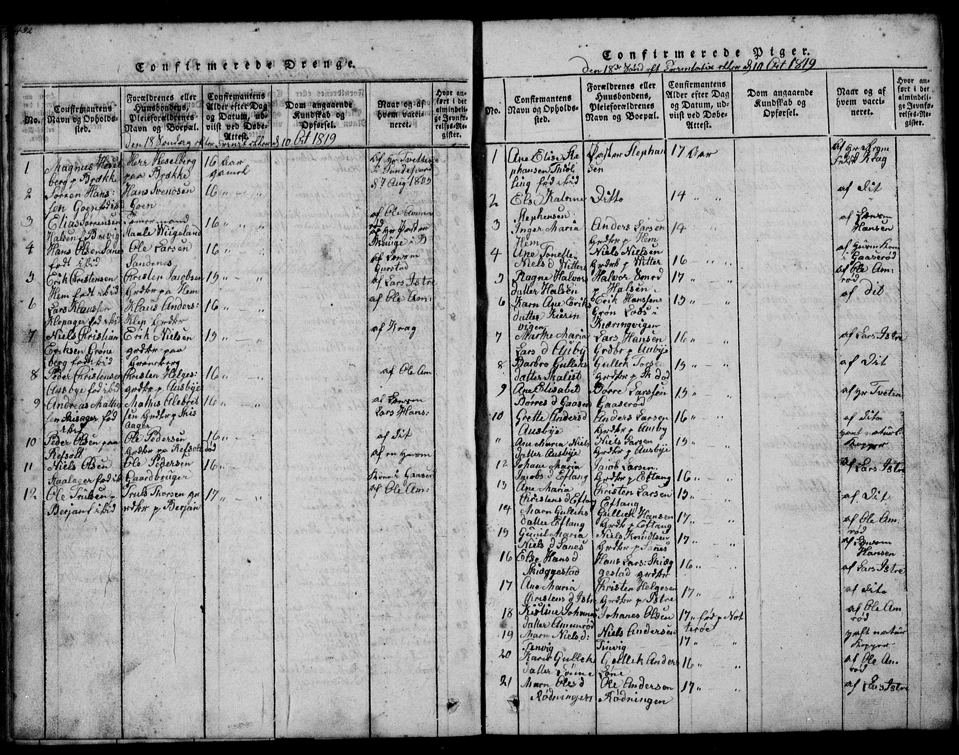Tjølling kirkebøker, SAKO/A-60/G/Ga/L0001: Parish register (copy) no. 1, 1814-1835, p. 492