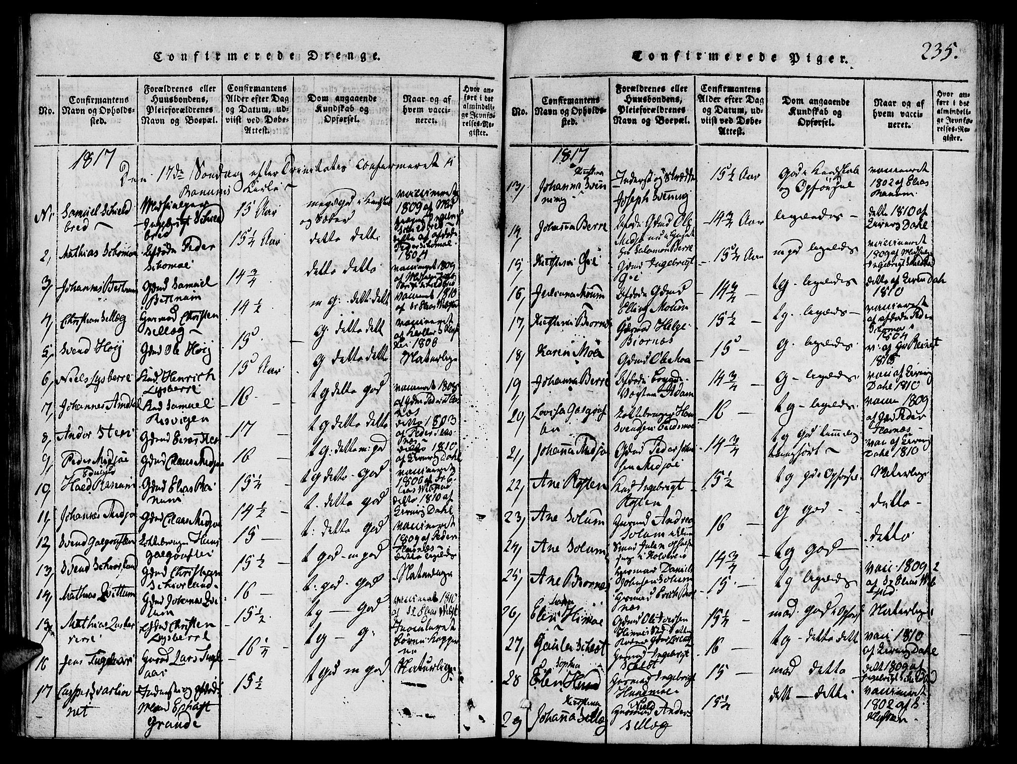 Ministerialprotokoller, klokkerbøker og fødselsregistre - Nord-Trøndelag, AV/SAT-A-1458/764/L0546: Parish register (official) no. 764A06 /1, 1816-1823, p. 235