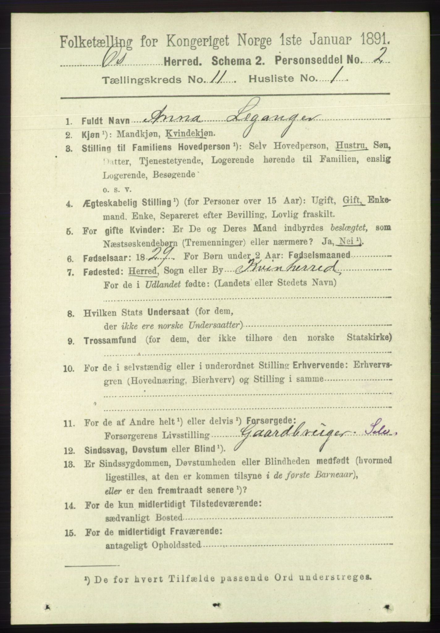 RA, 1891 census for 1243 Os, 1891, p. 2573