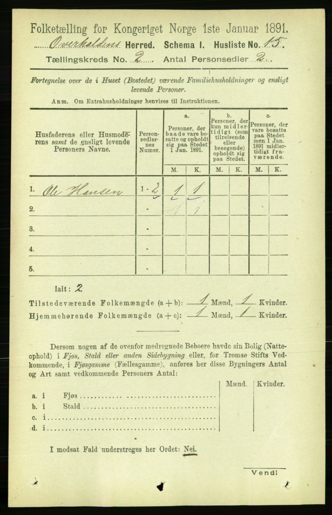 RA, 1891 census for 1744 Overhalla, 1891, p. 414