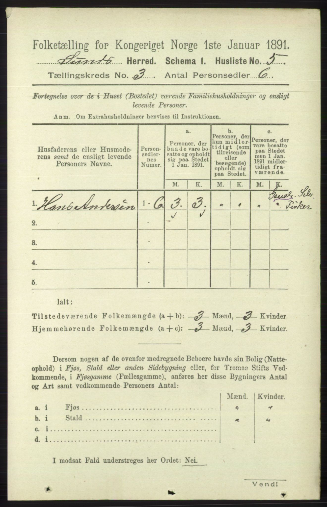 RA, 1891 census for 1245 Sund, 1891, p. 1134