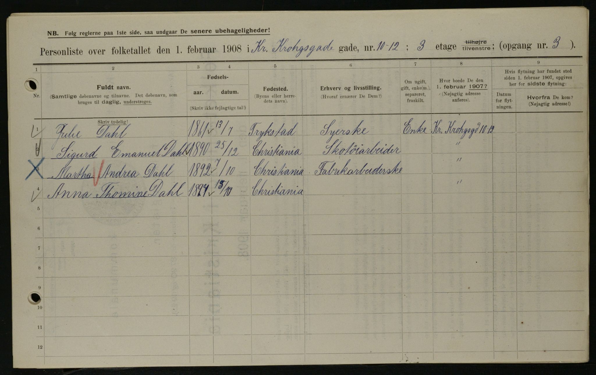 OBA, Municipal Census 1908 for Kristiania, 1908, p. 11080
