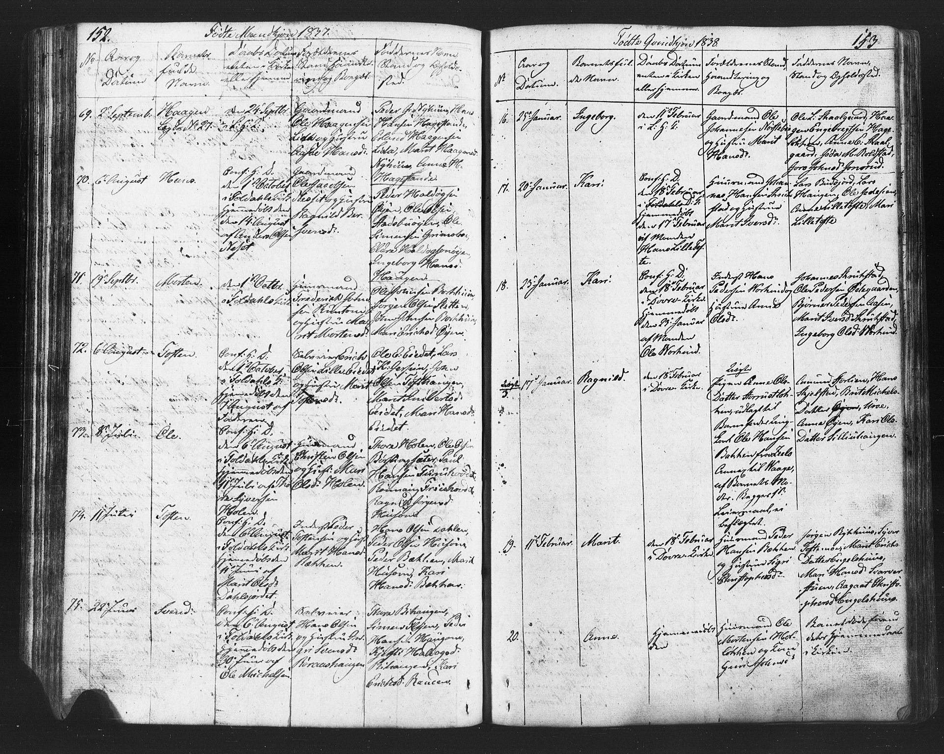 Lesja prestekontor, SAH/PREST-068/H/Ha/Hab/L0002: Parish register (copy) no. 2, 1832-1850, p. 152-153