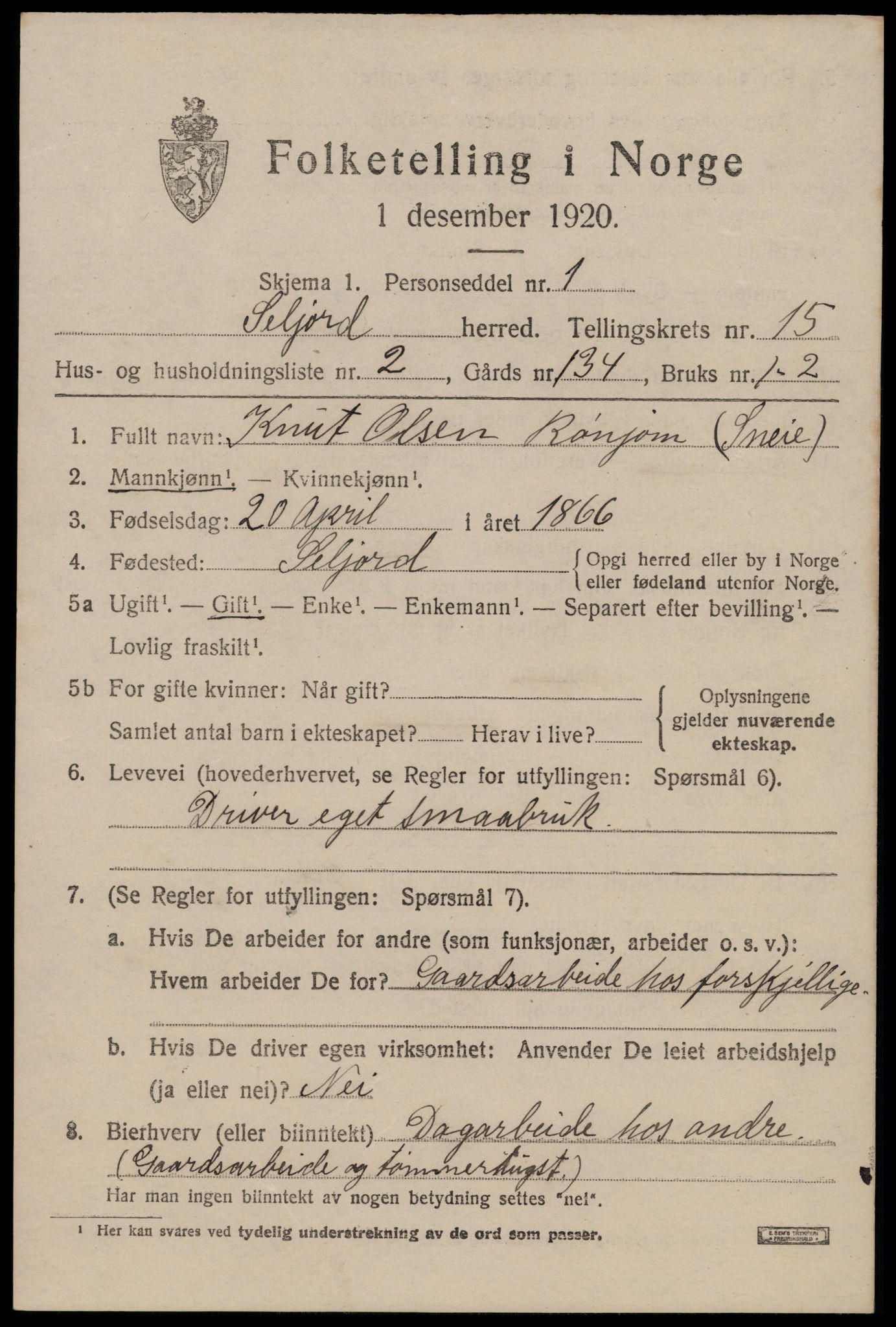 SAKO, 1920 census for Seljord, 1920, p. 6430