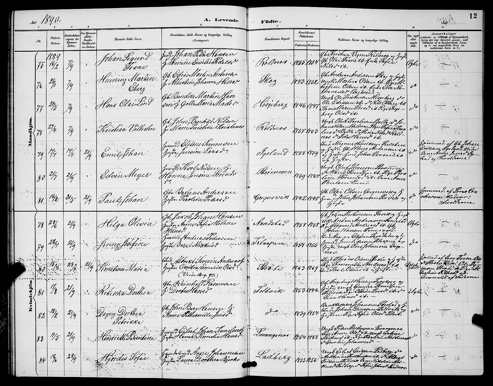 Ibestad sokneprestembete, SATØ/S-0077/H/Ha/Hab/L0008klokker: Parish register (copy) no. 8, 1890-1903, p. 12