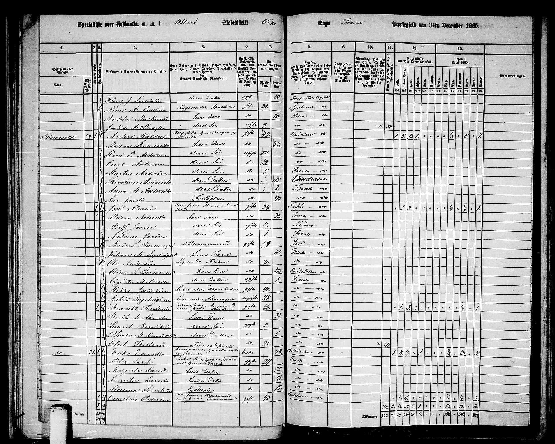 RA, 1865 census for Fosnes, 1865, p. 35