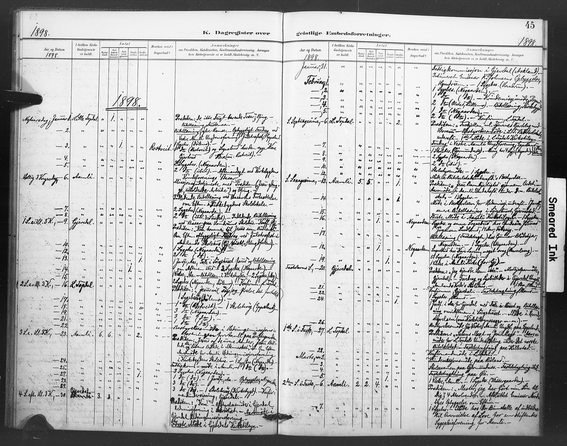 Åmli sokneprestkontor, SAK/1111-0050/F/Fa/Fac/L0011: Parish register (official) no. A 11, 1898-1899, p. 45