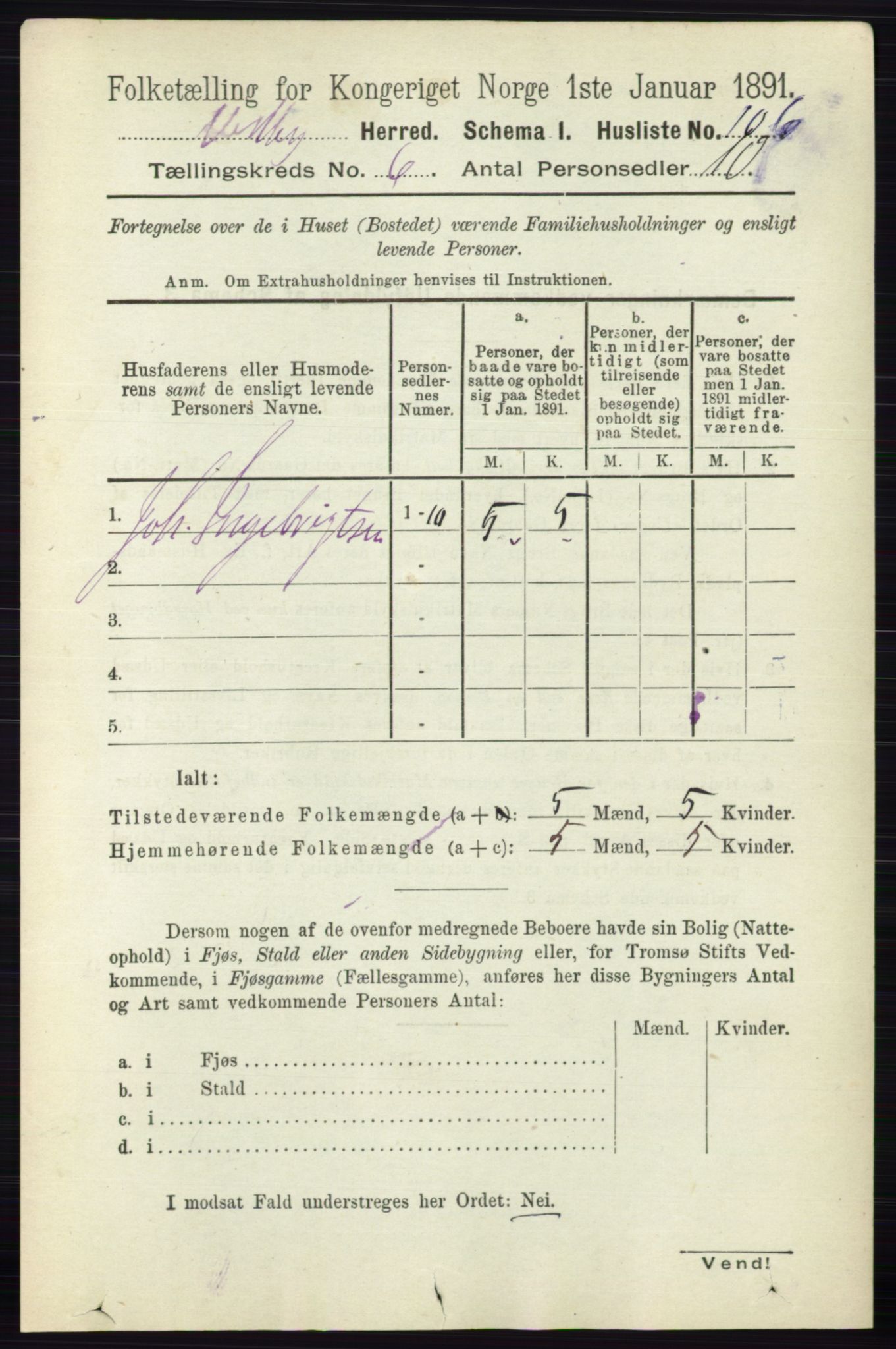 RA, 1891 census for 0211 Vestby, 1891, p. 2909