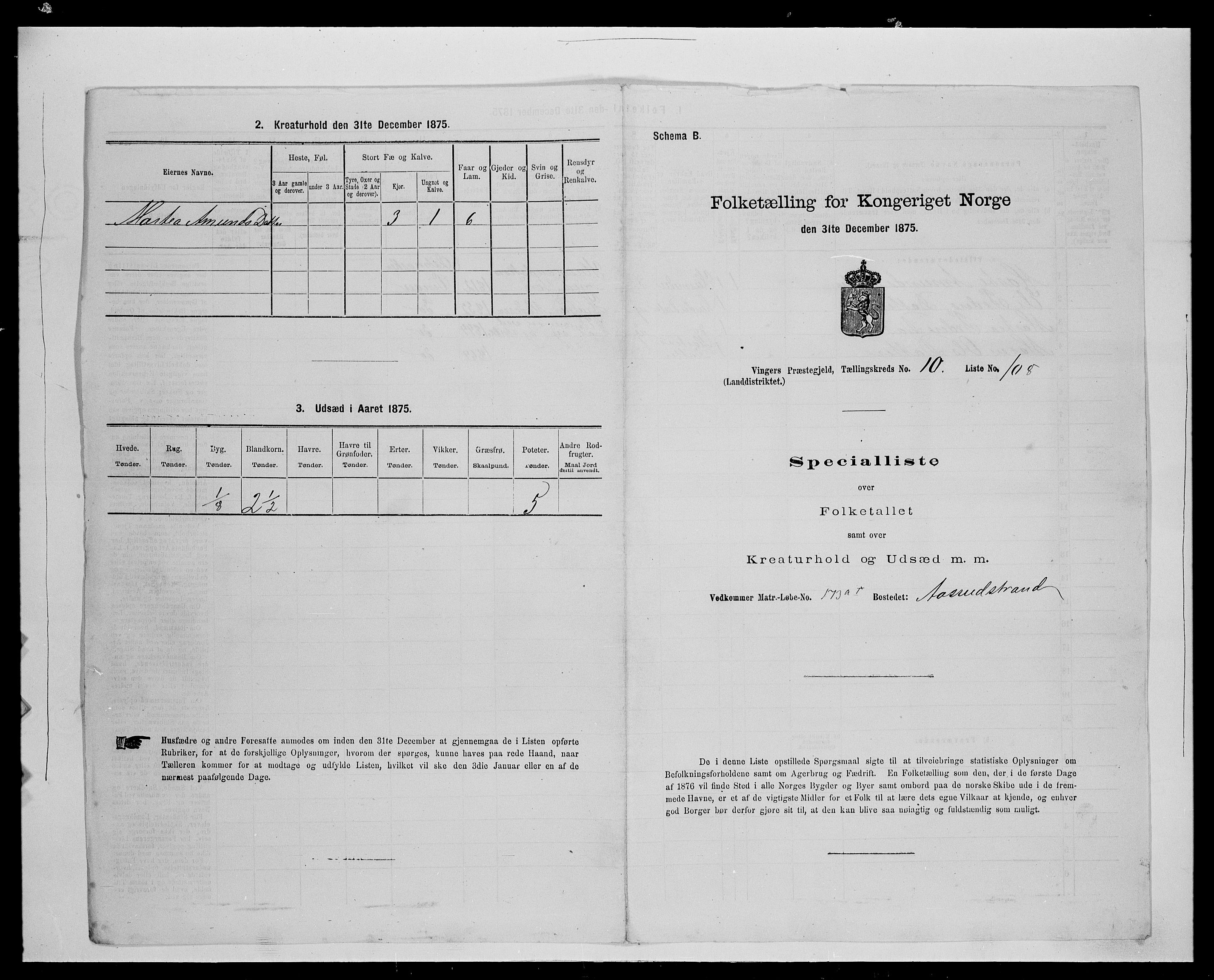 SAH, 1875 census for 0421L Vinger/Vinger og Austmarka, 1875, p. 1818