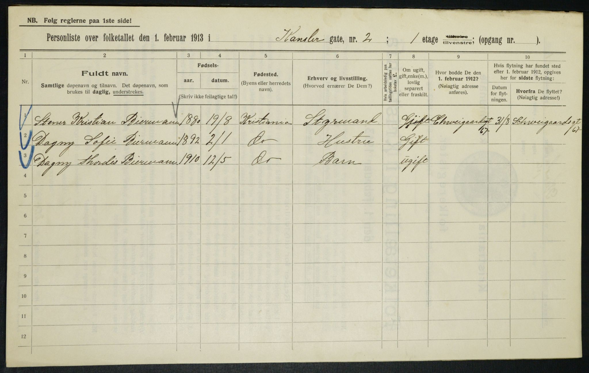 OBA, Municipal Census 1913 for Kristiania, 1913, p. 47801