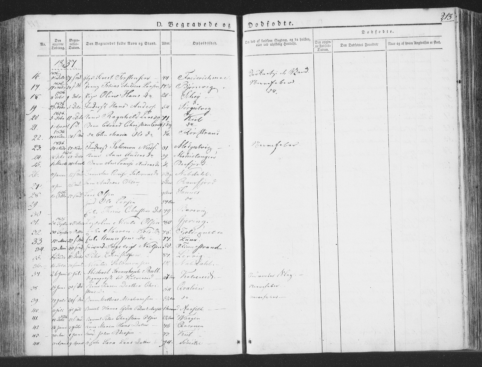 Ministerialprotokoller, klokkerbøker og fødselsregistre - Nord-Trøndelag, AV/SAT-A-1458/780/L0639: Parish register (official) no. 780A04, 1830-1844, p. 213