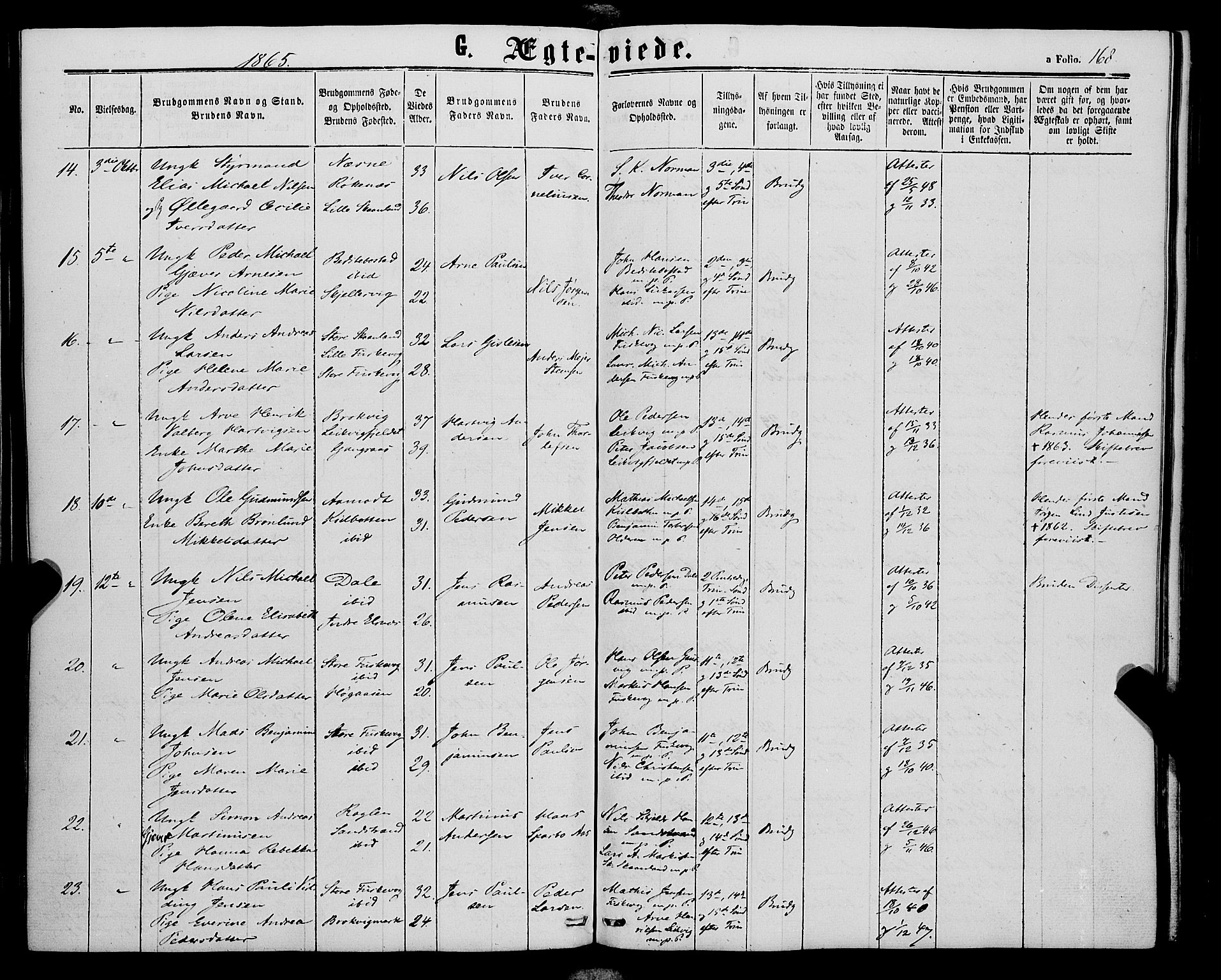 Trondenes sokneprestkontor, SATØ/S-1319/H/Ha/L0012kirke: Parish register (official) no. 12, 1863-1870, p. 168