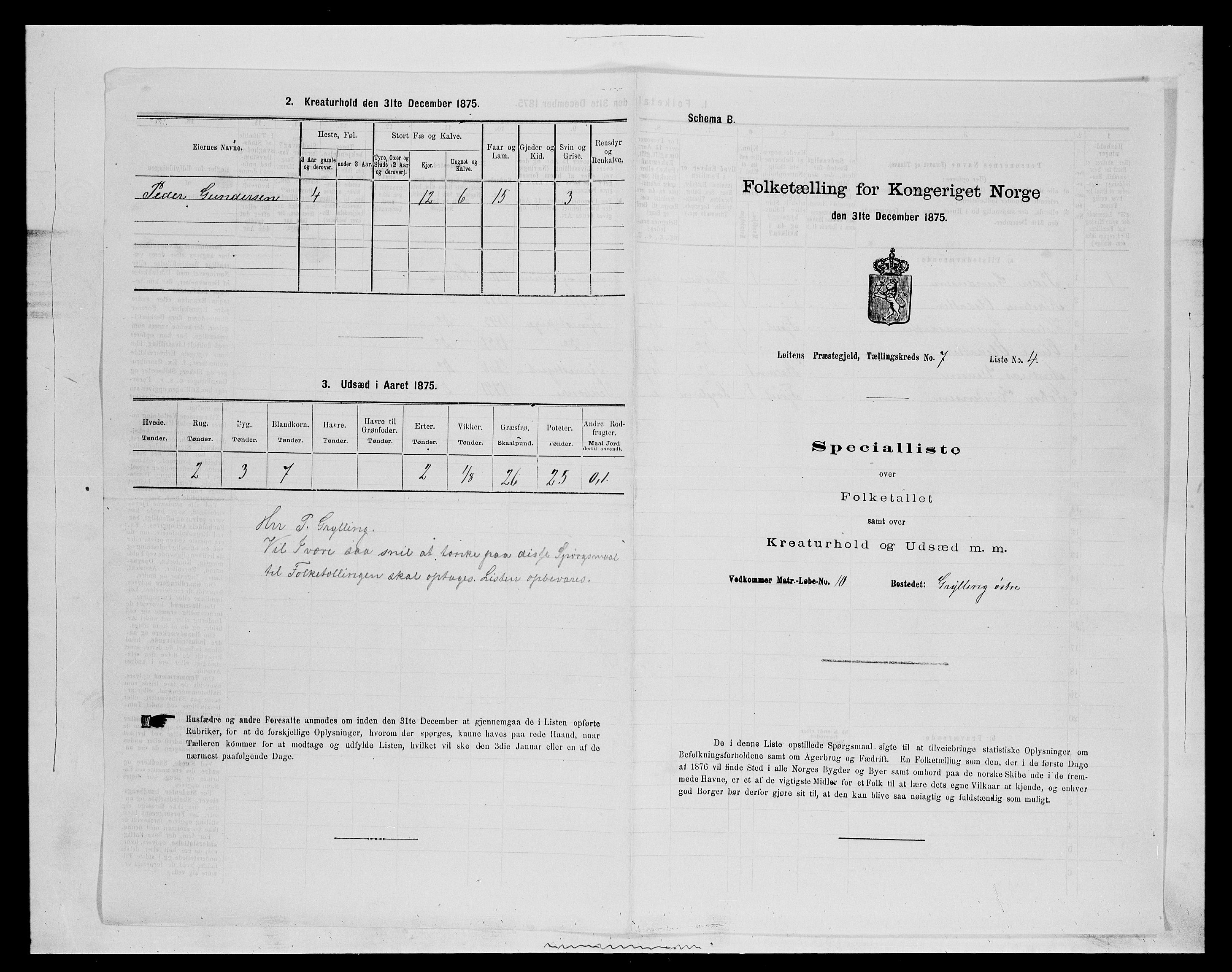 SAH, 1875 census for 0415P Løten, 1875, p. 1477