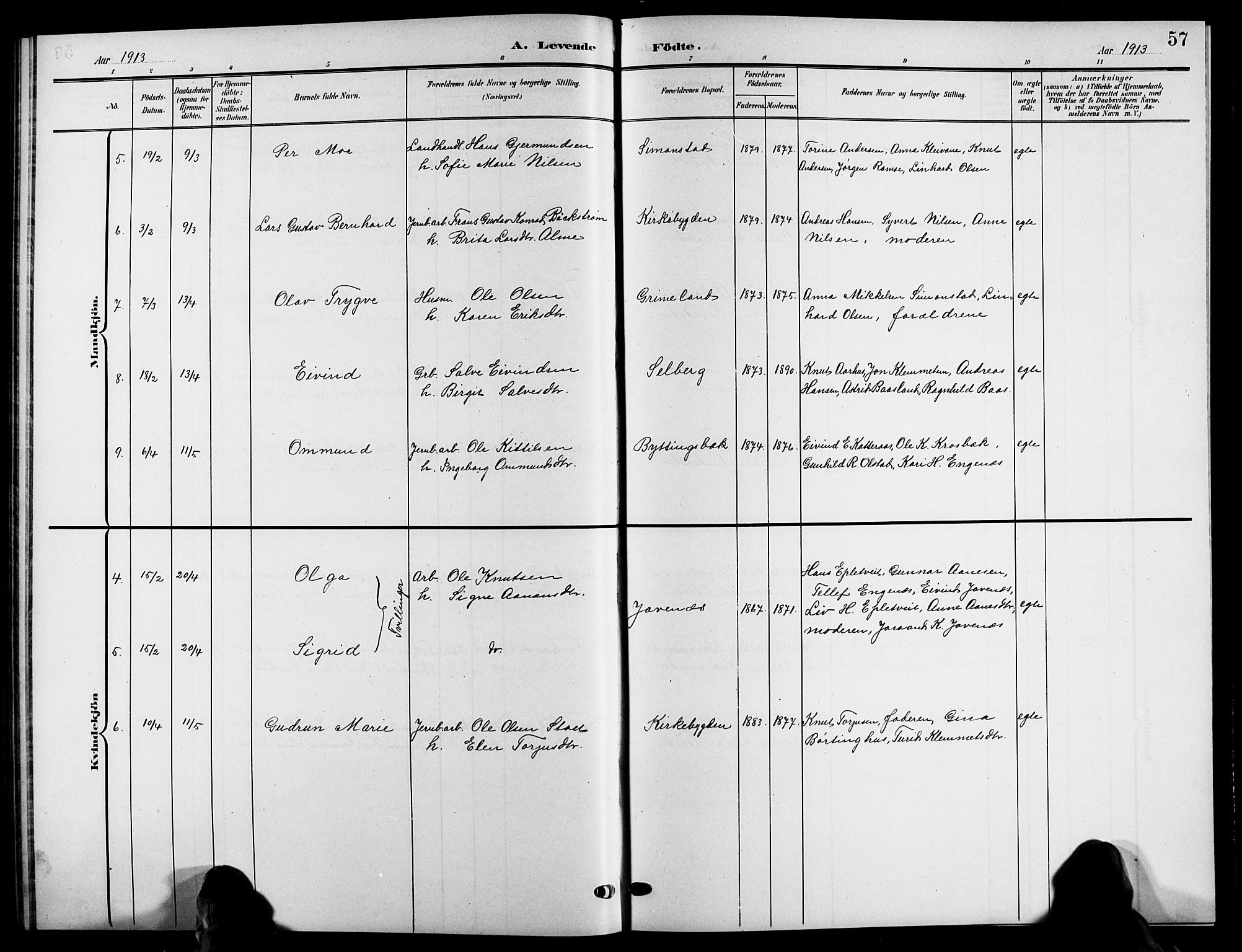 Åmli sokneprestkontor, SAK/1111-0050/F/Fb/Fbc/L0005: Parish register (copy) no. B 5, 1903-1916, p. 57