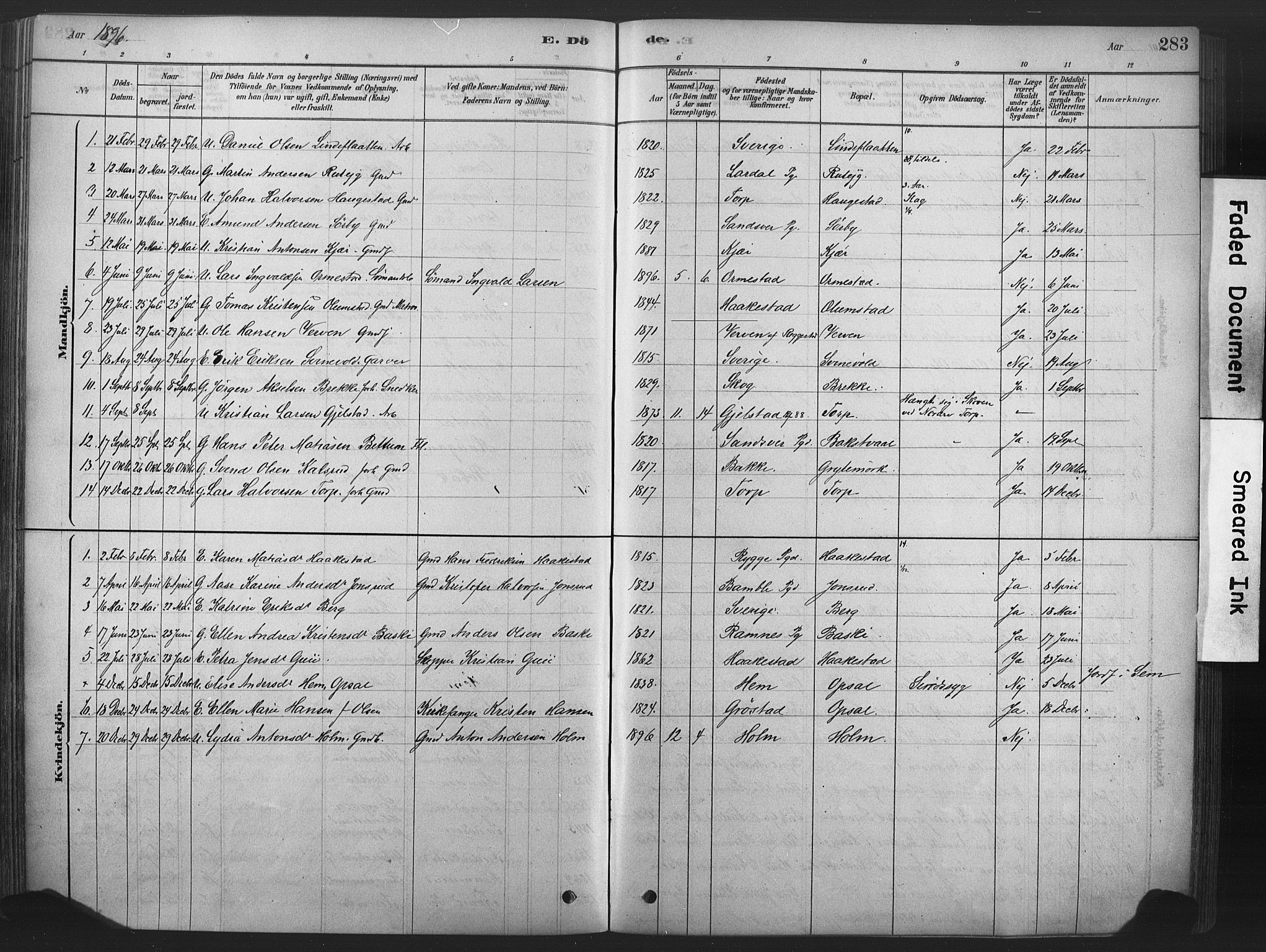 Våle kirkebøker, SAKO/A-334/F/Fa/L0011: Parish register (official) no. I 11, 1878-1906, p. 283