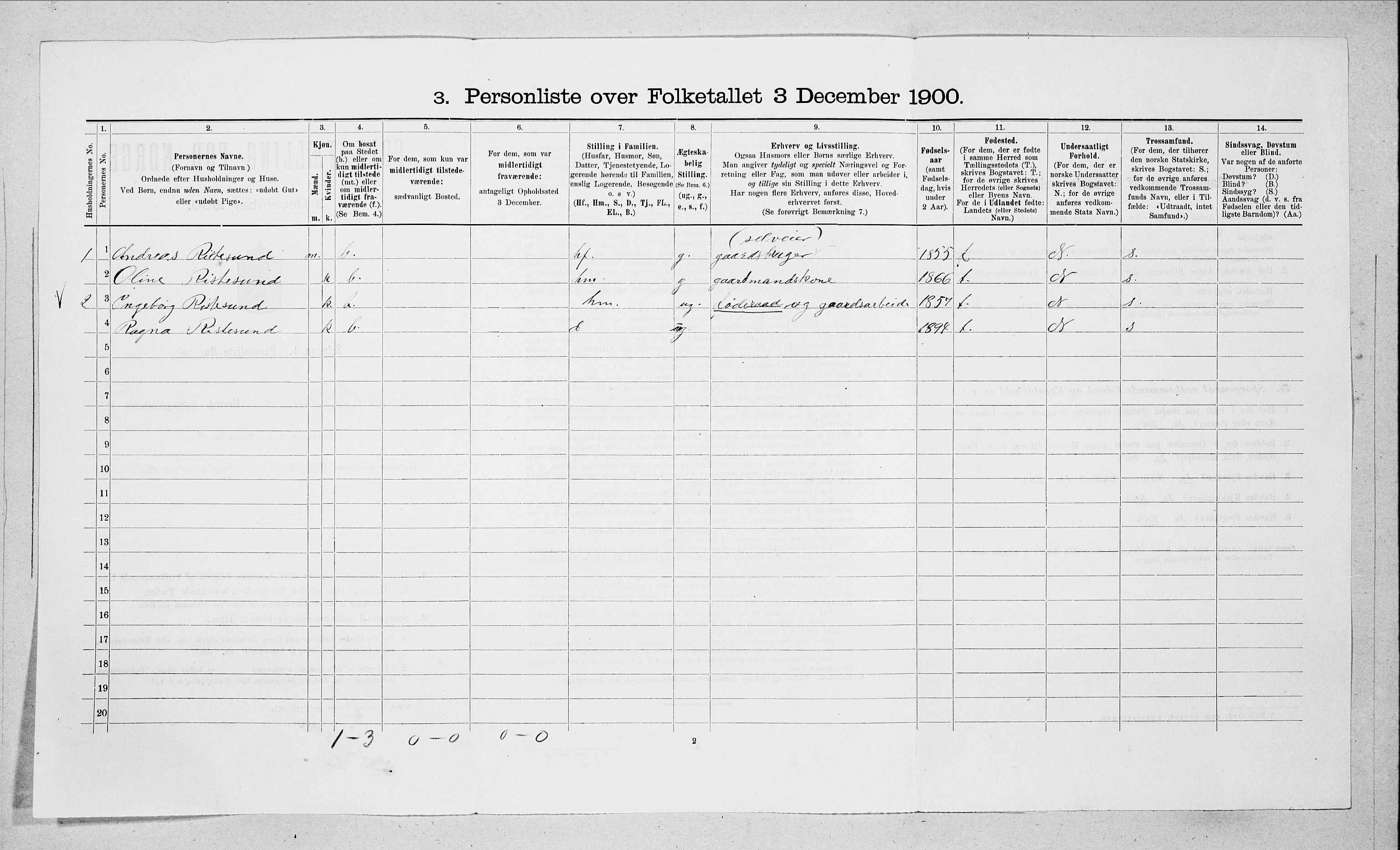 SAT, 1900 census for Sande, 1900, p. 538