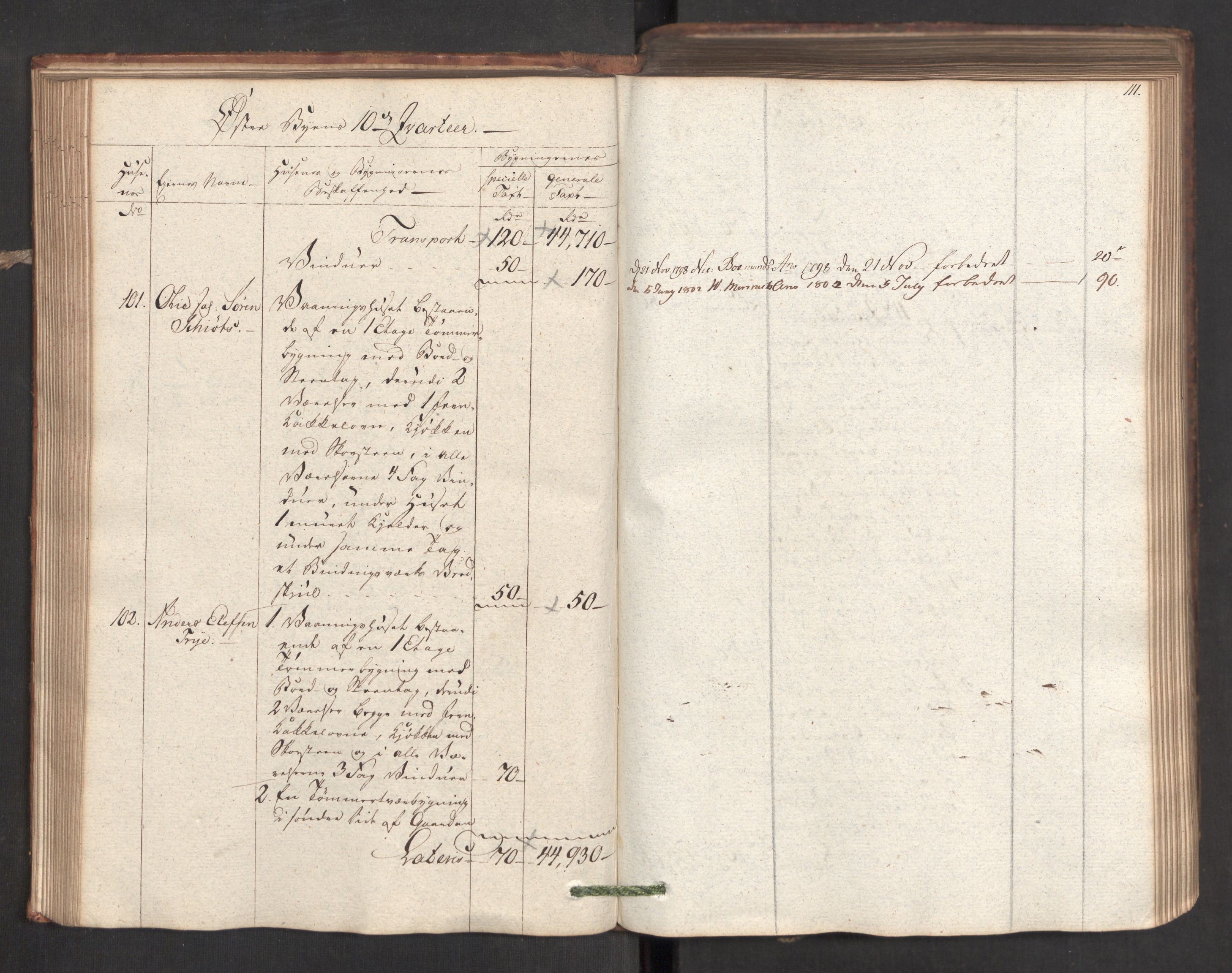 Kommersekollegiet, Brannforsikringskontoret 1767-1814, RA/EA-5458/F/Fa/L0019/0001: Kristiansand / Branntakstprotokoll, 1797, p. 111