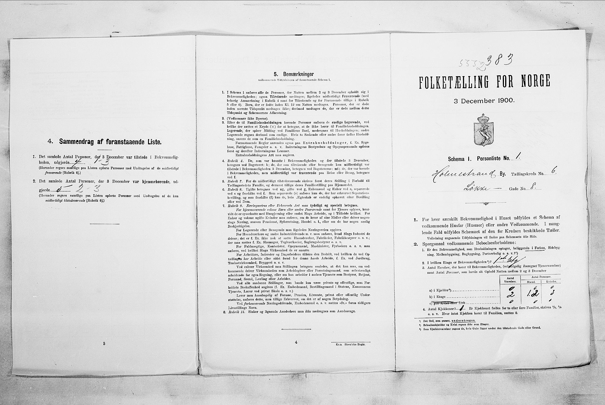 RA, 1900 census for Holmestrand, 1900, p. 172