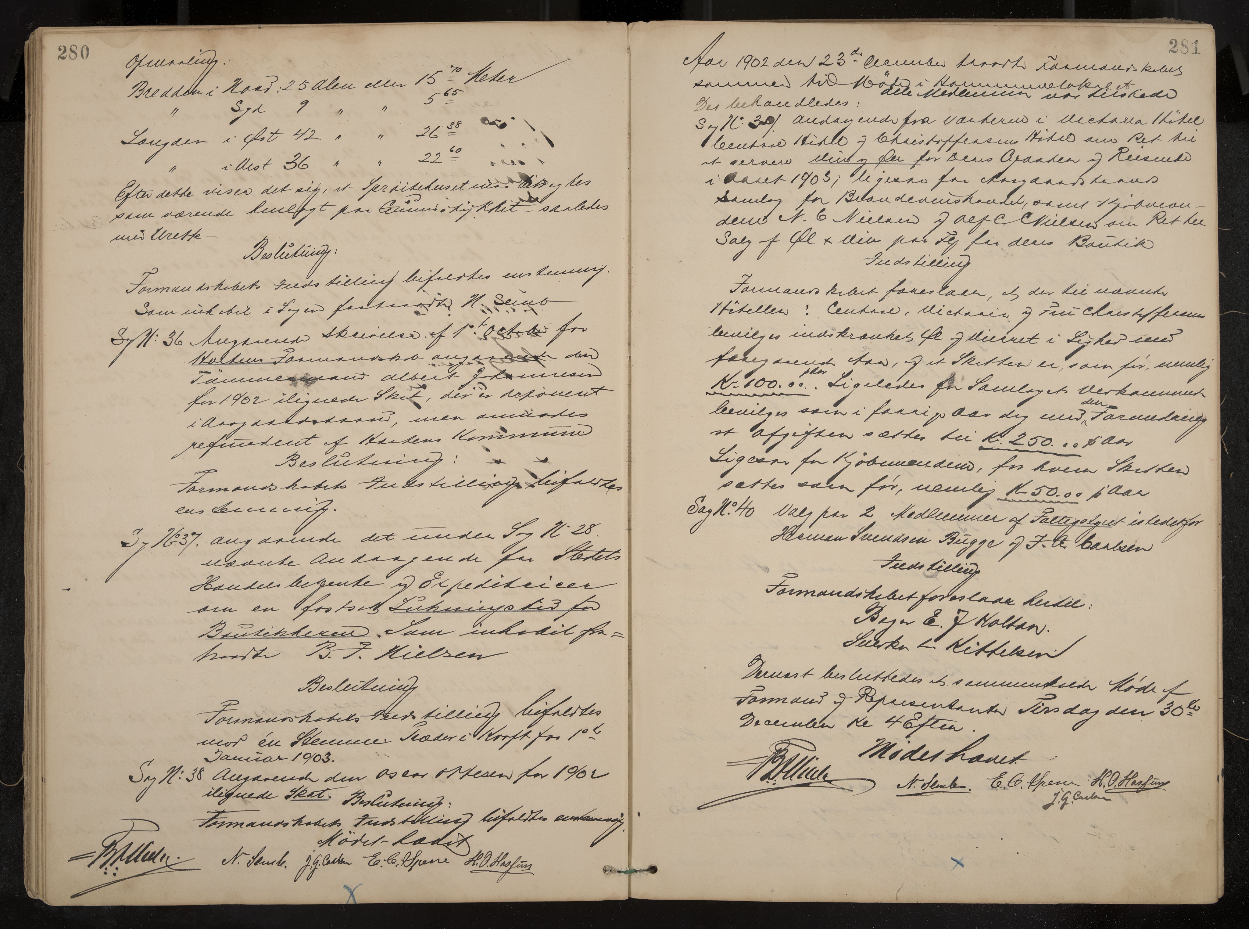 Åsgårdstrand formannskap og sentraladministrasjon, IKAK/0704021/A/L0003: Møtebok med register, 1890-1908, p. 280-281