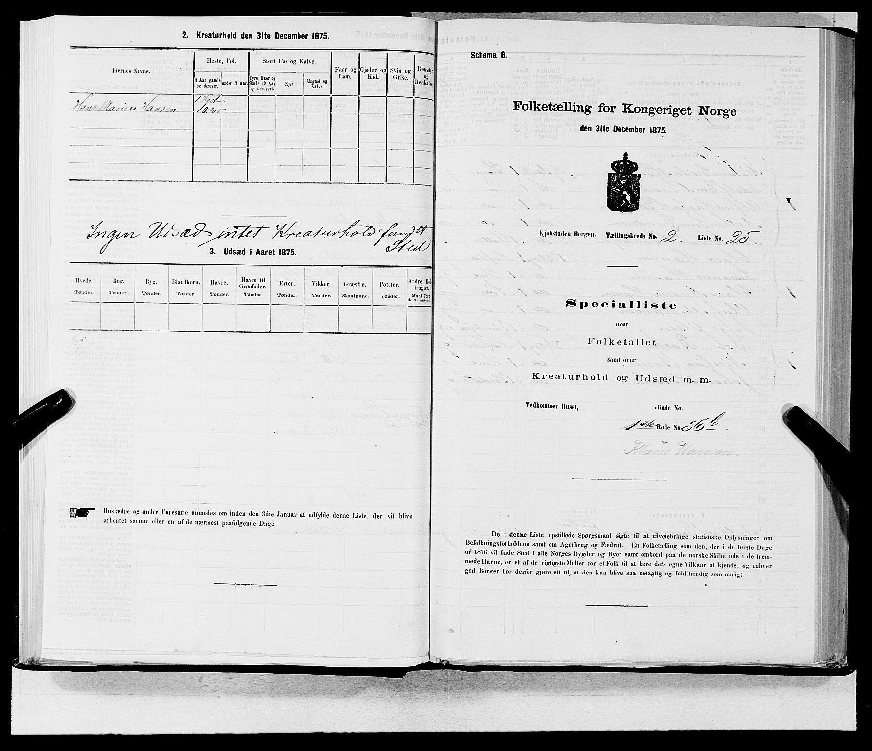 SAB, 1875 census for 1301 Bergen, 1875, p. 105