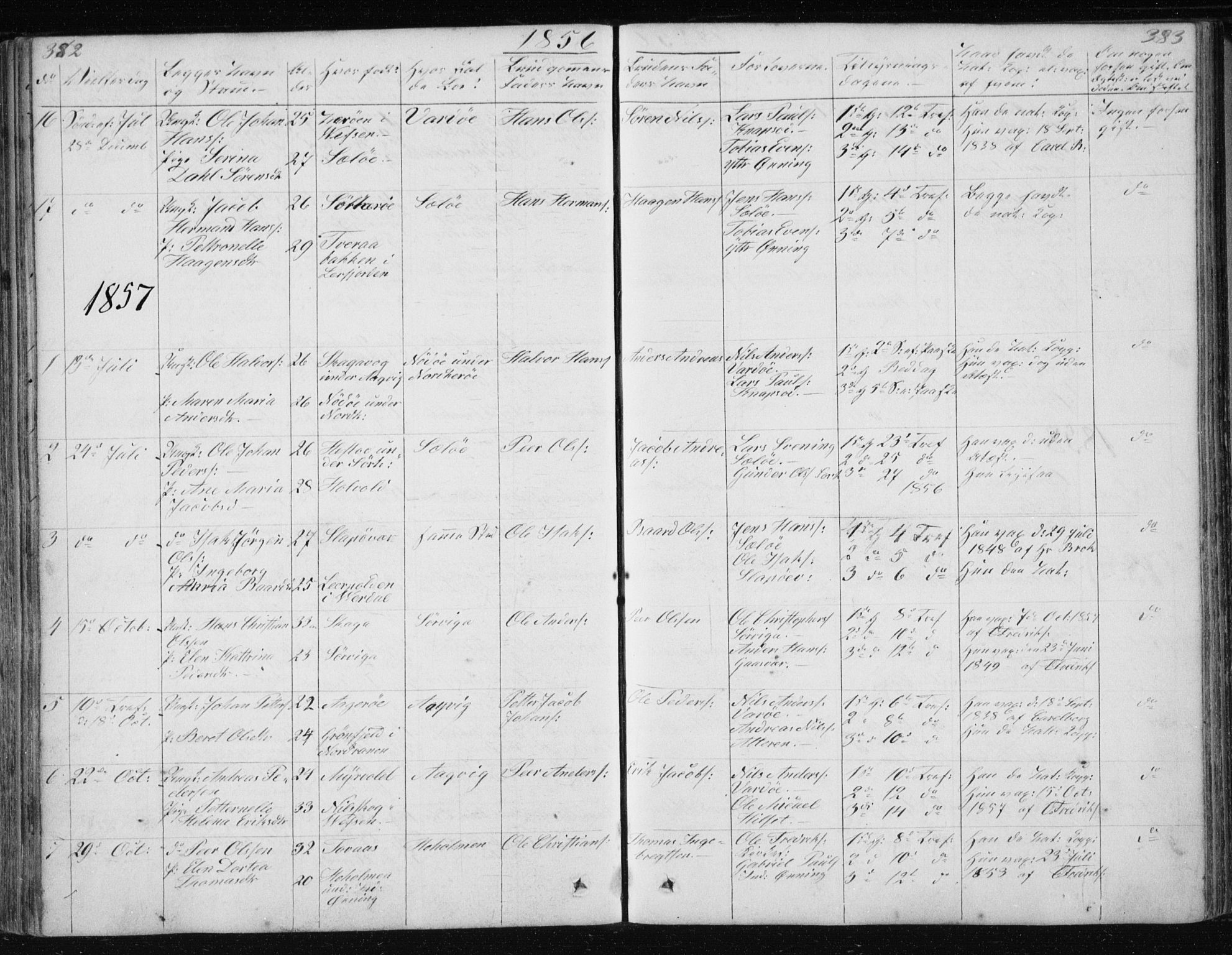 Ministerialprotokoller, klokkerbøker og fødselsregistre - Nordland, SAT/A-1459/834/L0511: Parish register (copy) no. 834C02, 1848-1862, p. 382-383