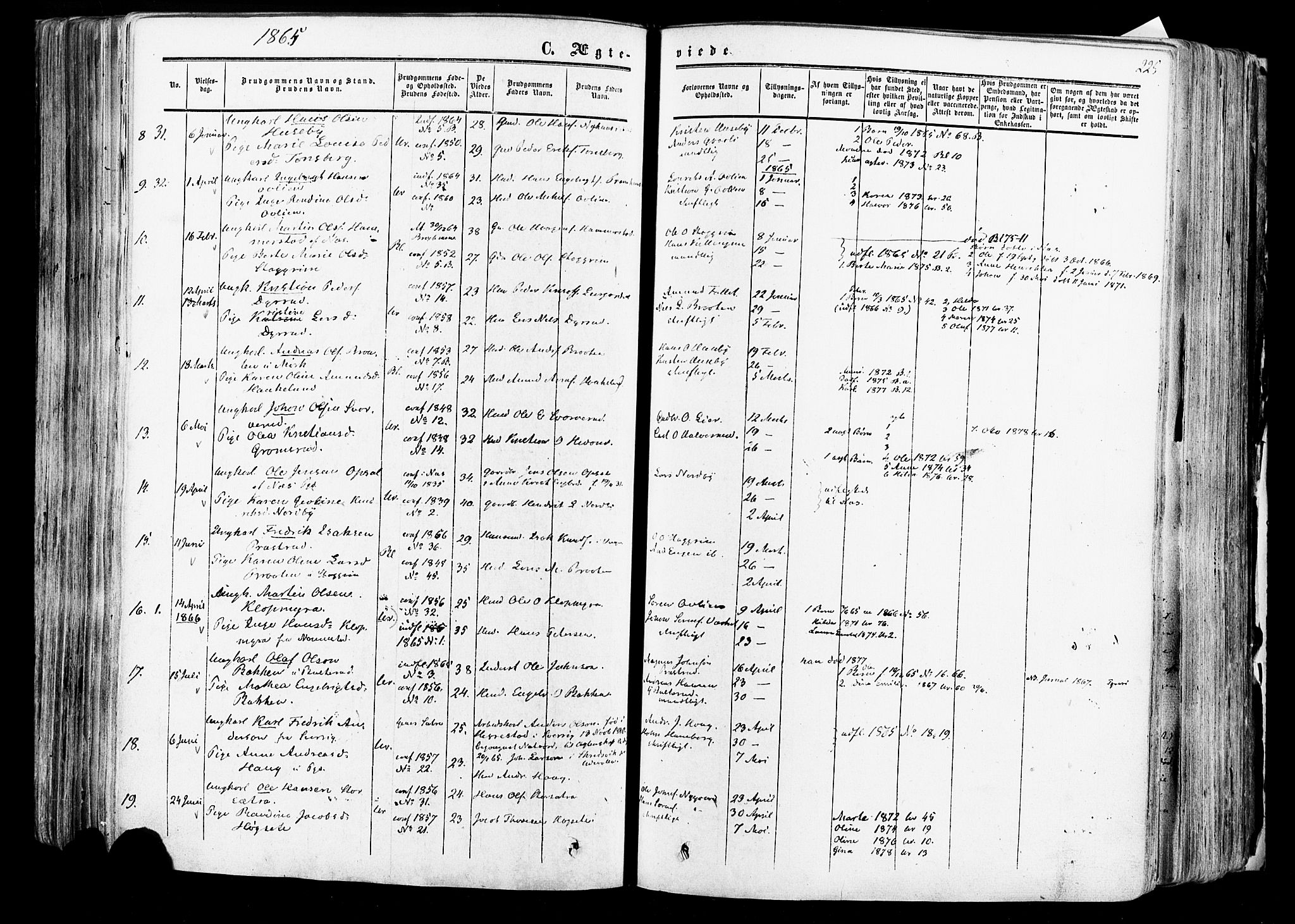 Aurskog prestekontor Kirkebøker, AV/SAO-A-10304a/F/Fa/L0007: Parish register (official) no. I 7, 1854-1877, p. 225