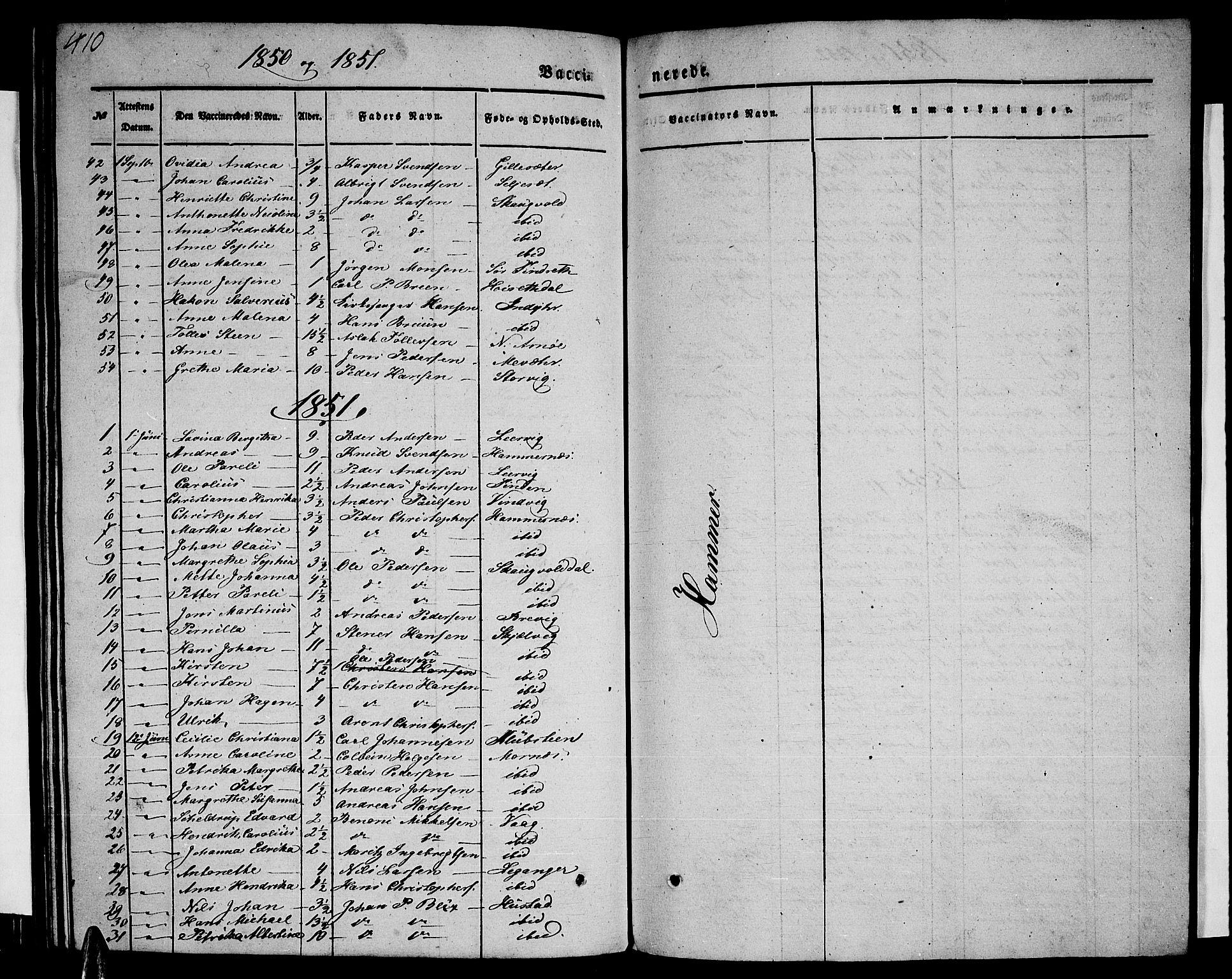 Ministerialprotokoller, klokkerbøker og fødselsregistre - Nordland, SAT/A-1459/805/L0106: Parish register (copy) no. 805C02, 1841-1861, p. 410