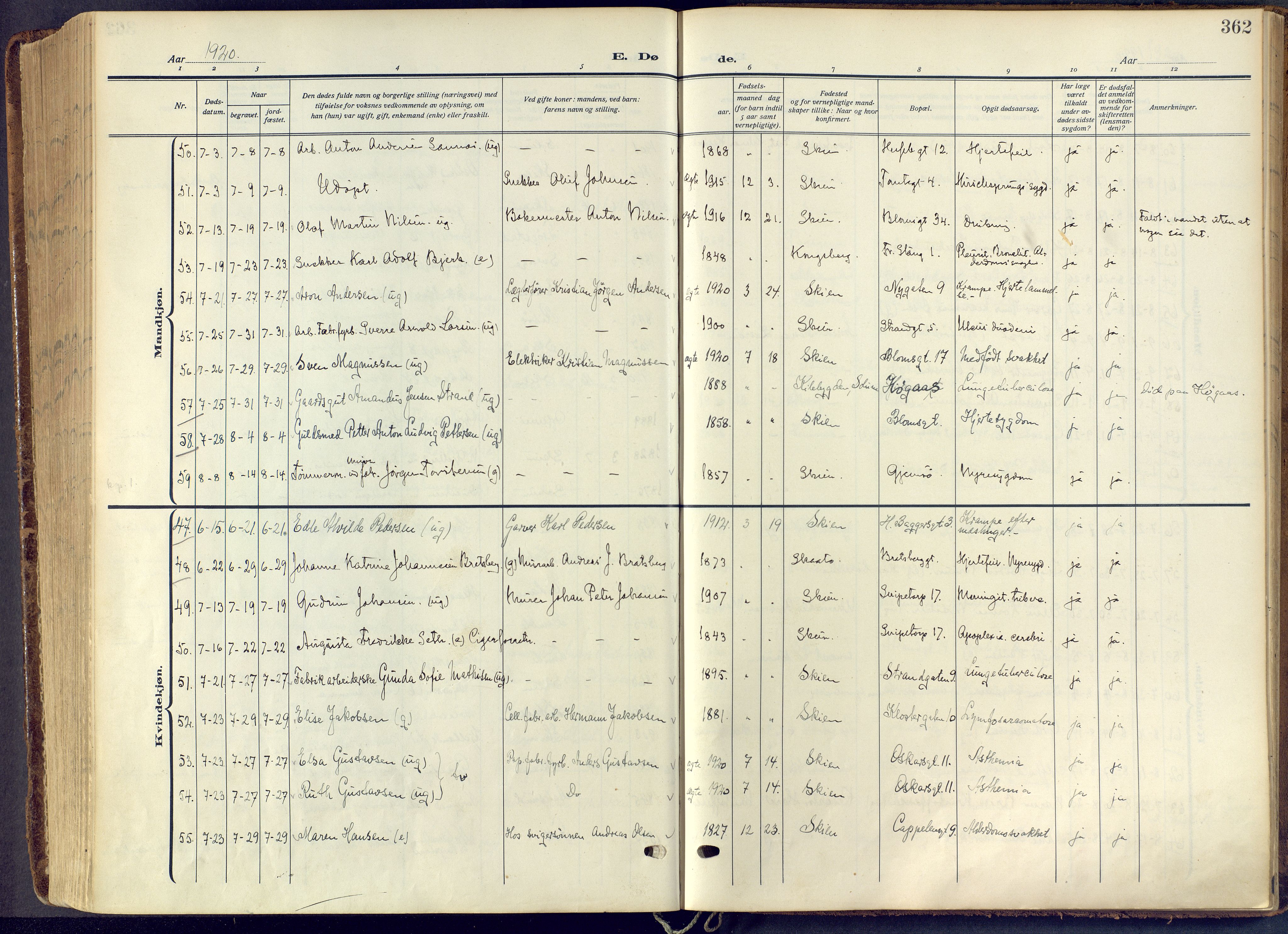 Skien kirkebøker, SAKO/A-302/F/Fa/L0013: Parish register (official) no. 13, 1915-1921, p. 362