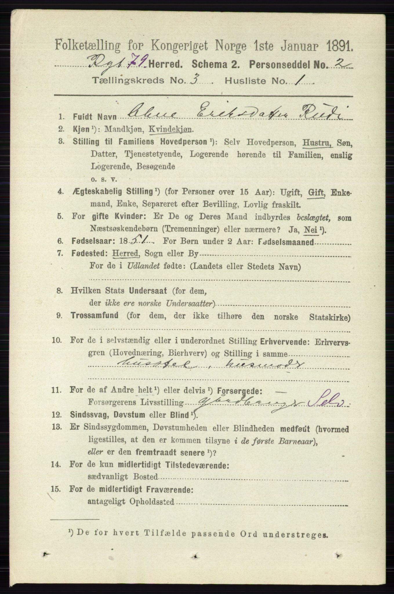 RA, 1891 census for 0520 Ringebu, 1891, p. 722