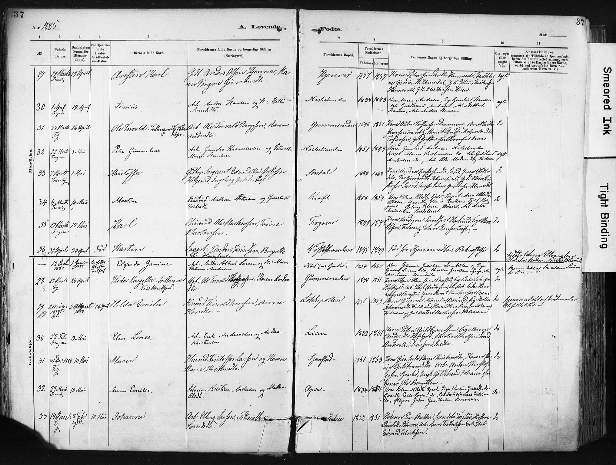 Lier kirkebøker, AV/SAKO-A-230/F/Fa/L0015: Parish register (official) no. I 15, 1883-1894, p. 37