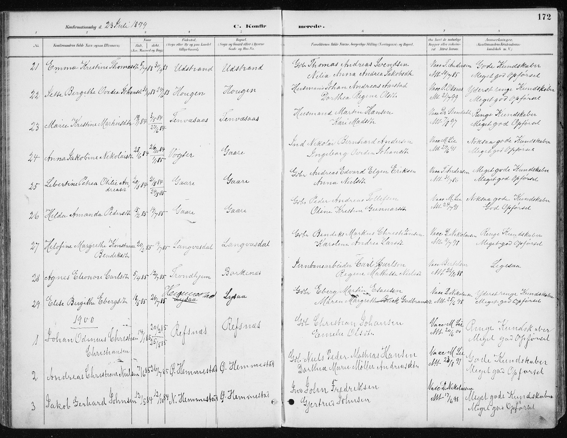 Kvæfjord sokneprestkontor, SATØ/S-1323/G/Ga/Gaa/L0006kirke: Parish register (official) no. 6, 1895-1914, p. 172