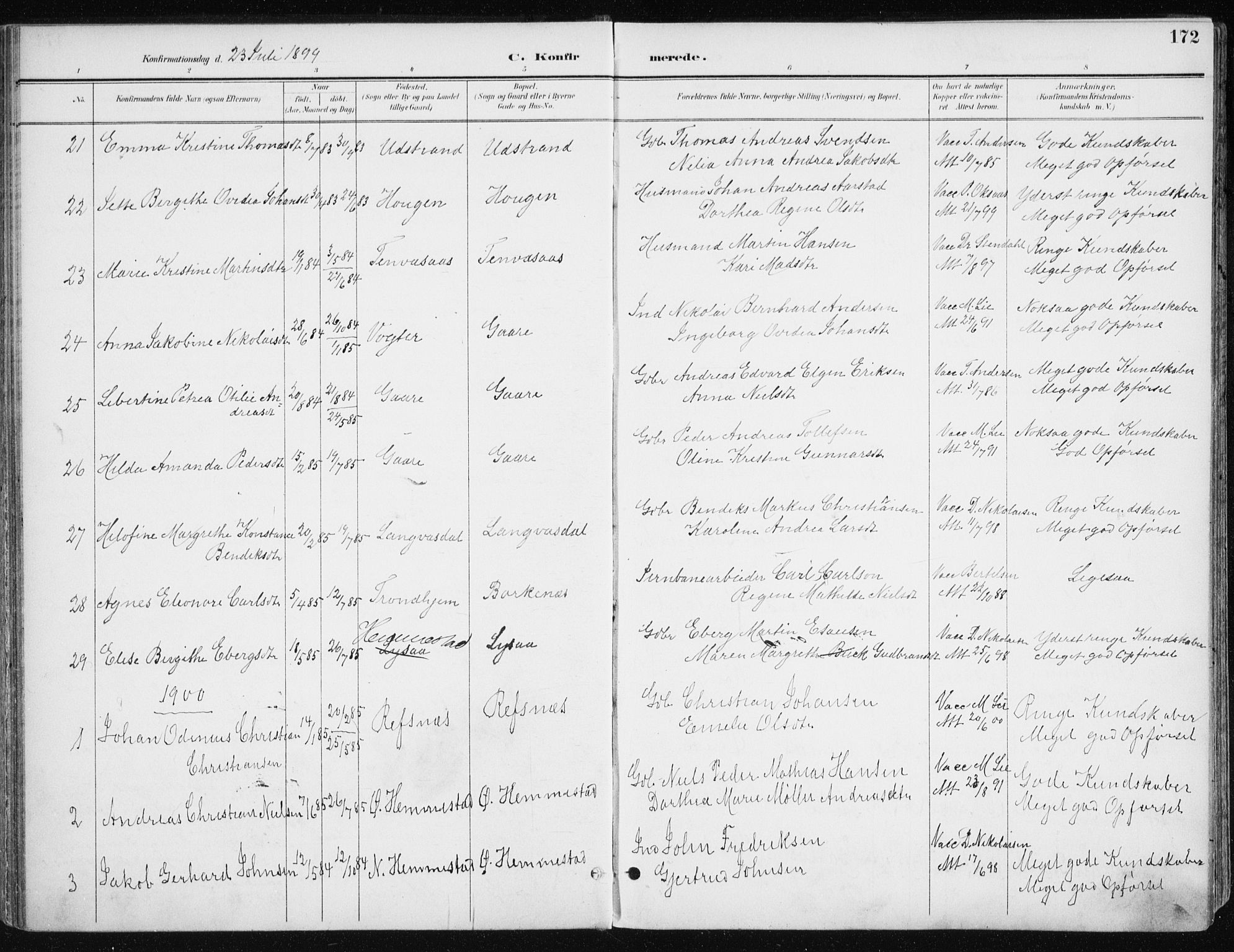 Kvæfjord sokneprestkontor, AV/SATØ-S-1323/G/Ga/Gaa/L0006kirke: Parish register (official) no. 6, 1895-1914, p. 172