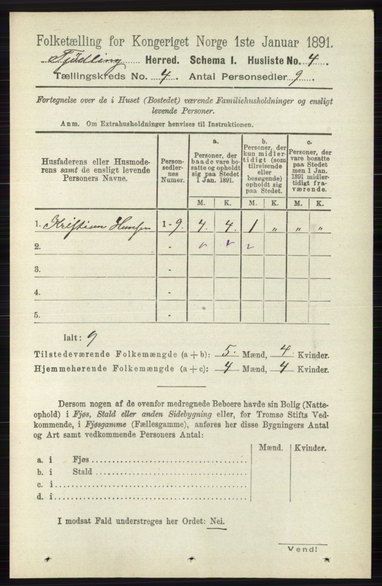 RA, 1891 census for 0725 Tjølling, 1891, p. 1373