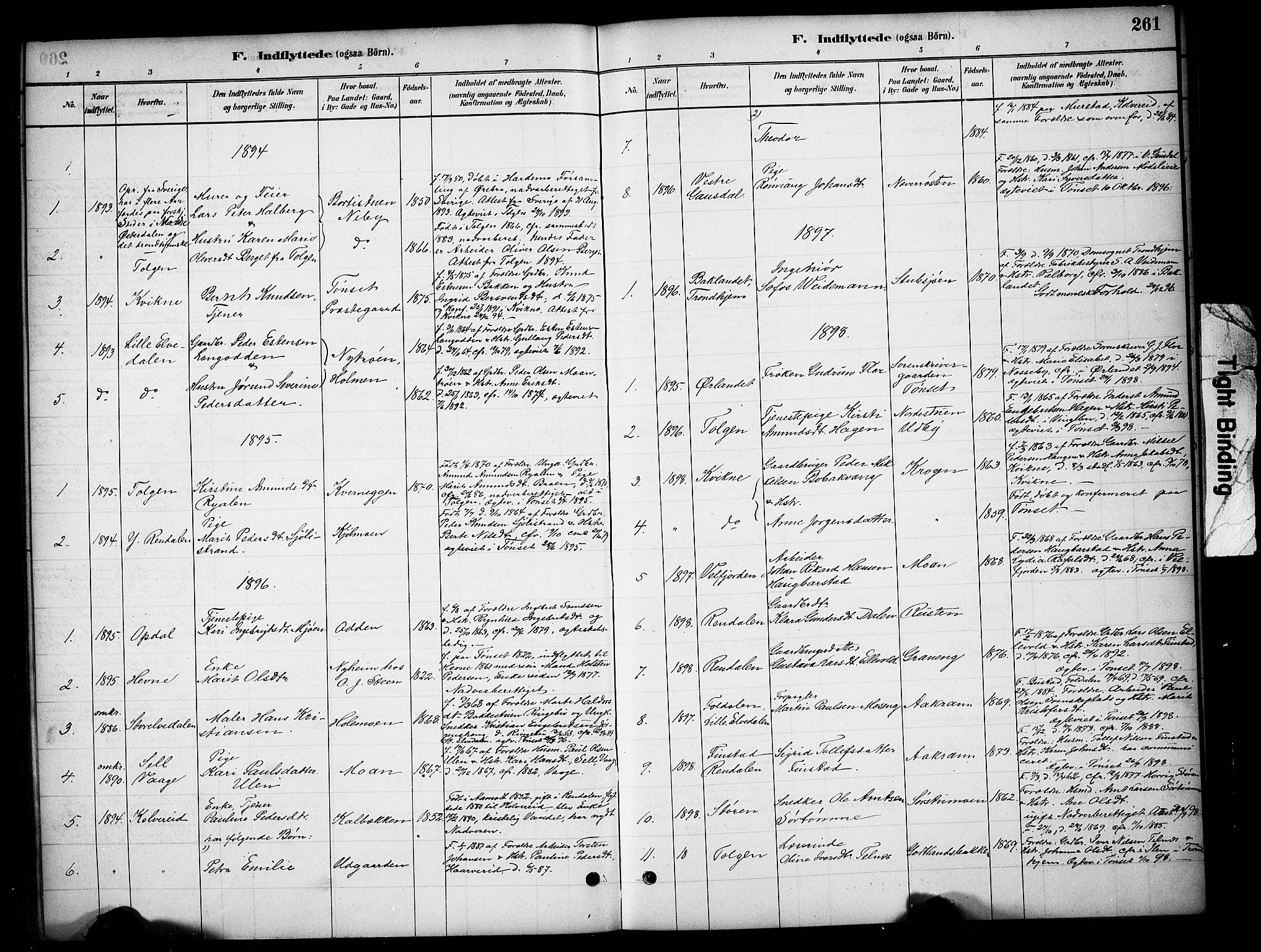 Tynset prestekontor, SAH/PREST-058/H/Ha/Hab/L0006: Parish register (copy) no. 6, 1880-1899, p. 261