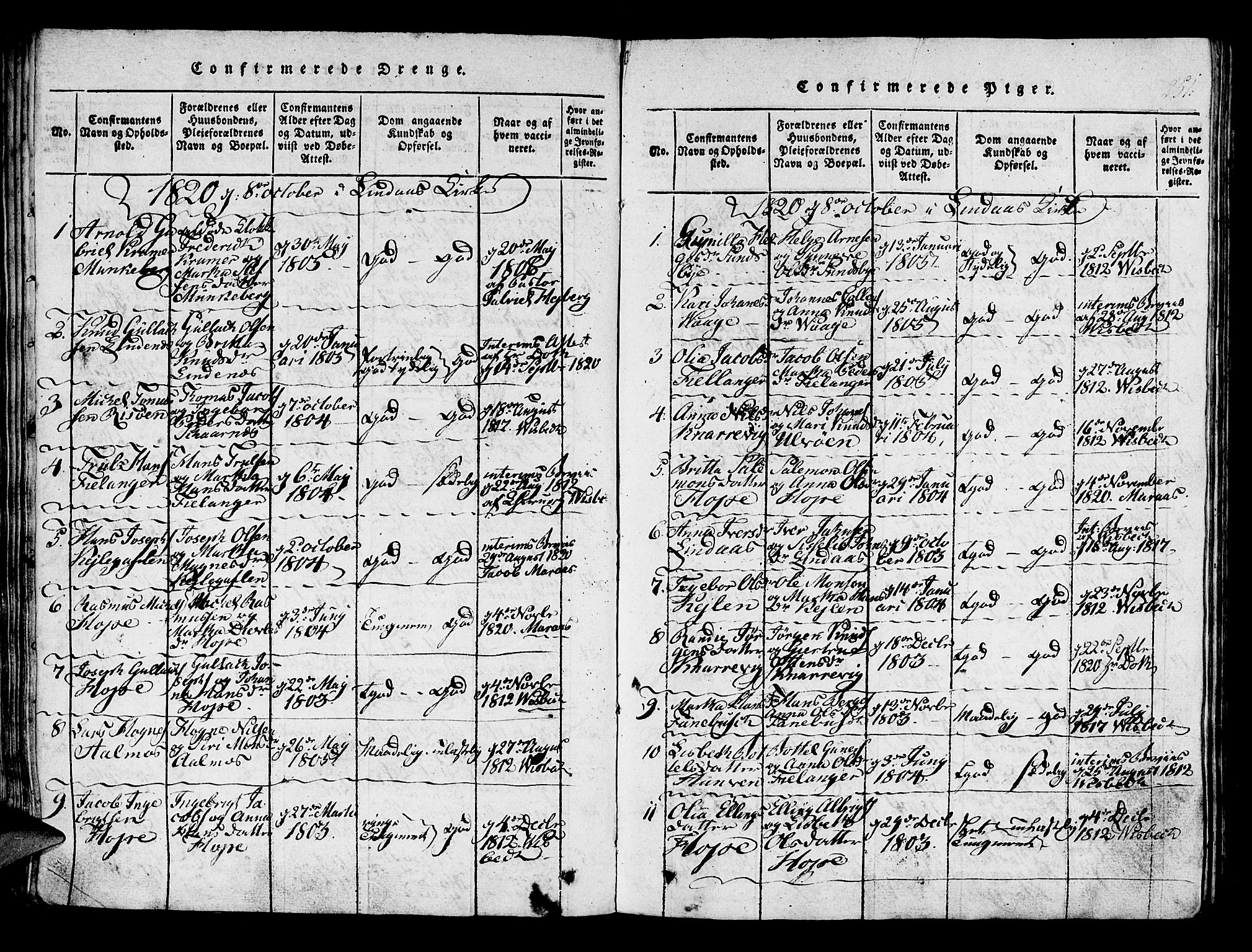 Lindås Sokneprestembete, AV/SAB-A-76701/H/Haa/Haaa/L0007: Parish register (official) no. A 7, 1816-1823, p. 252