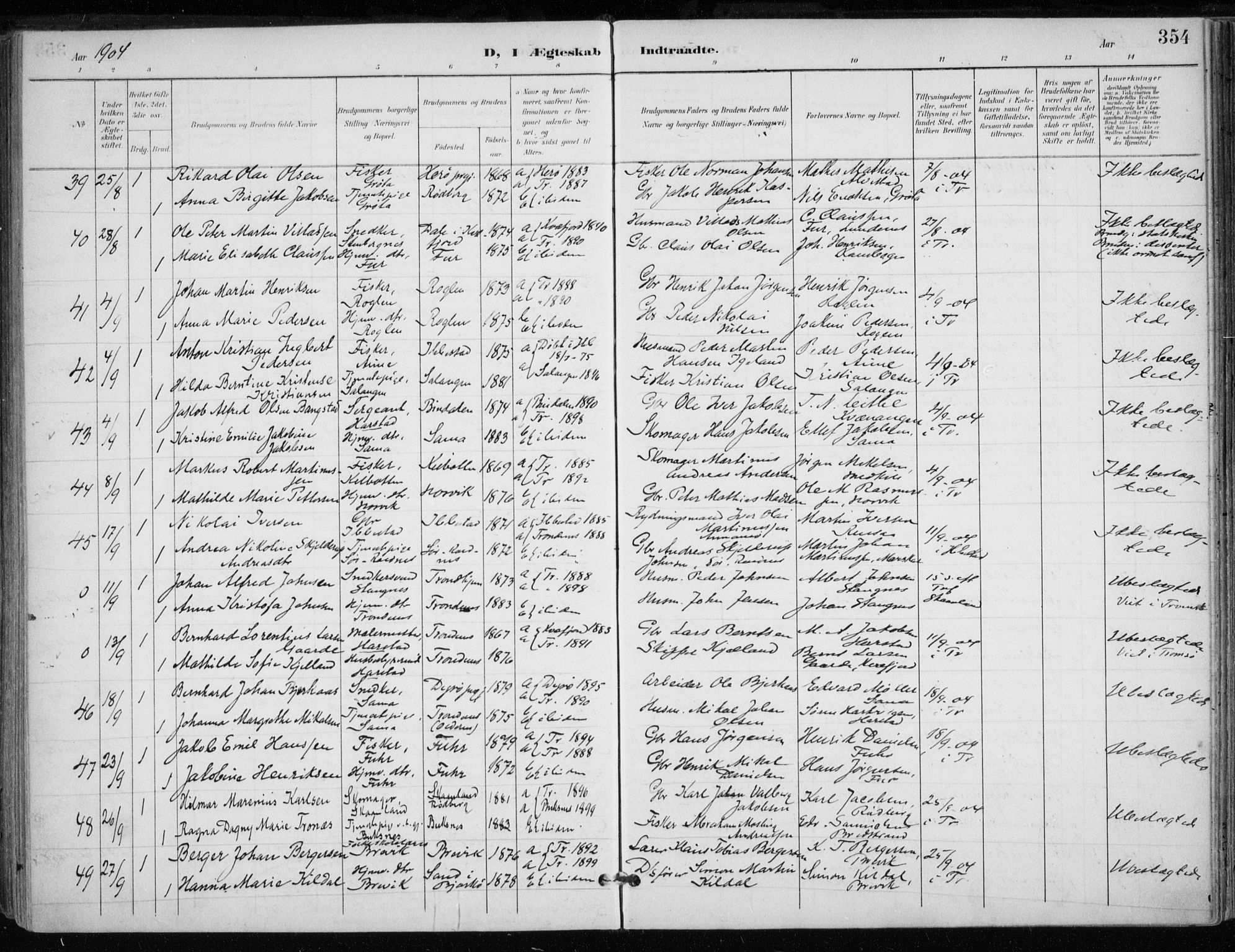 Trondenes sokneprestkontor, SATØ/S-1319/H/Ha/L0017kirke: Parish register (official) no. 17, 1899-1908, p. 354