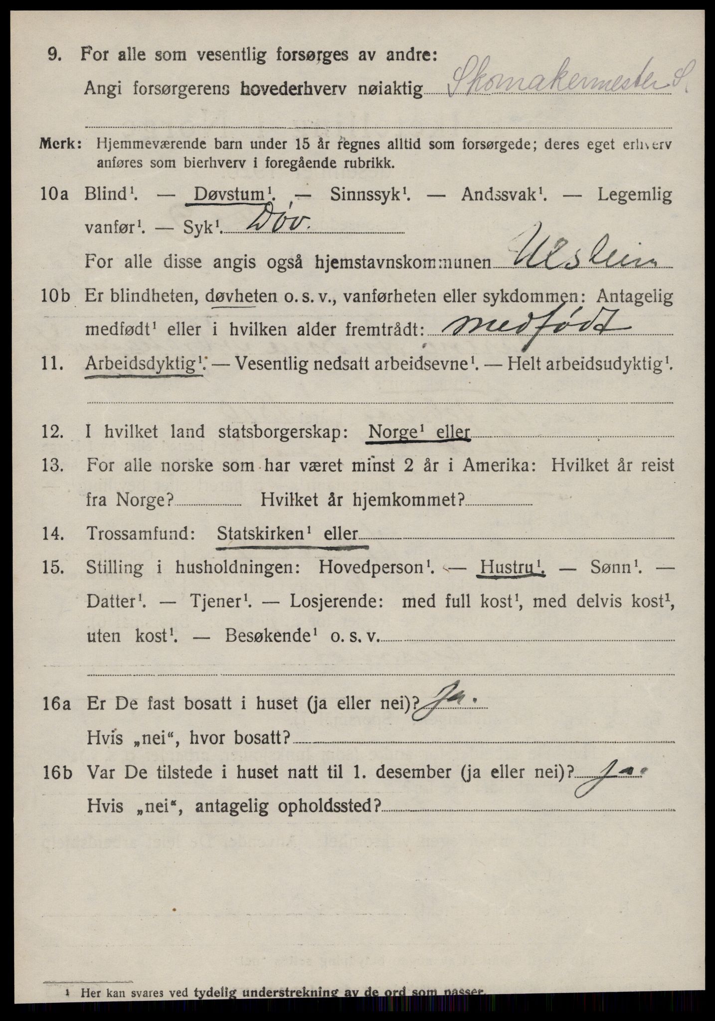 SAT, 1920 census for Ulstein, 1920, p. 1839