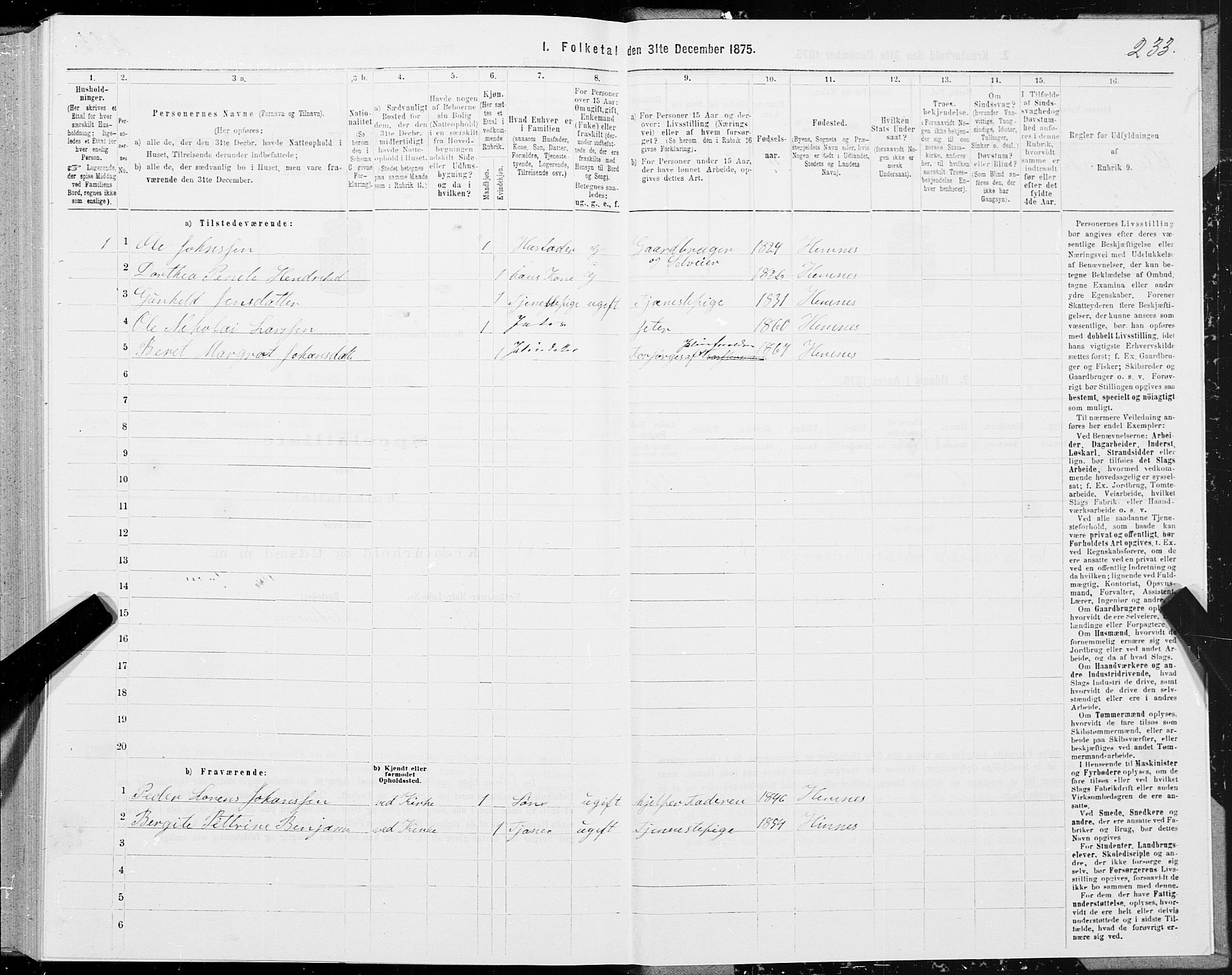 SAT, 1875 census for 1832P Hemnes, 1875, p. 1233