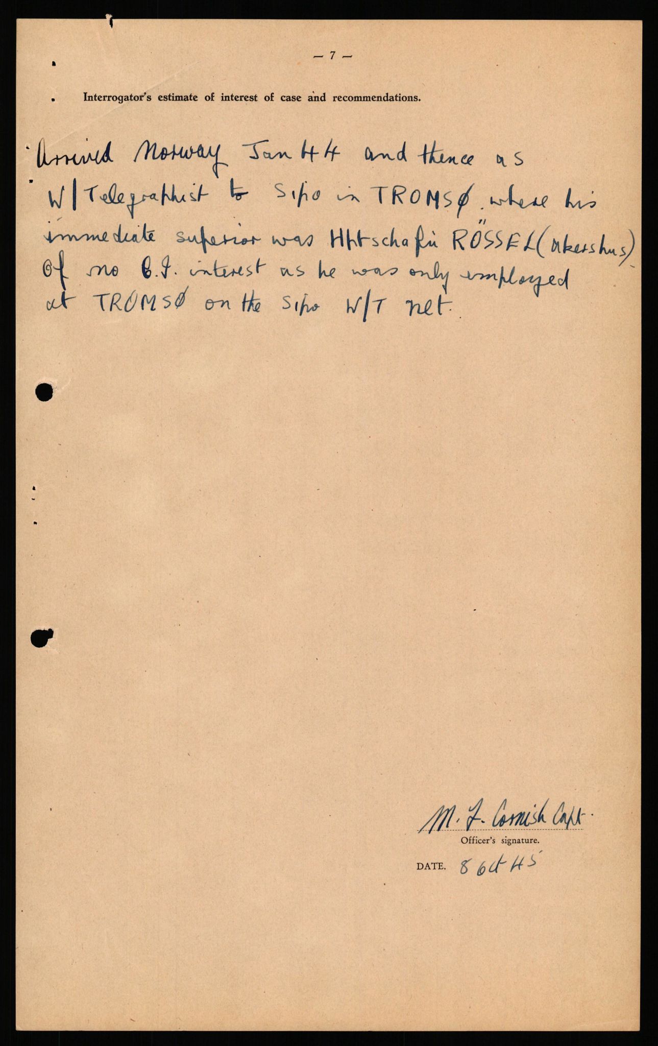 Forsvaret, Forsvarets overkommando II, RA/RAFA-3915/D/Db/L0041: CI Questionaires.  Diverse nasjonaliteter., 1945-1946, p. 260