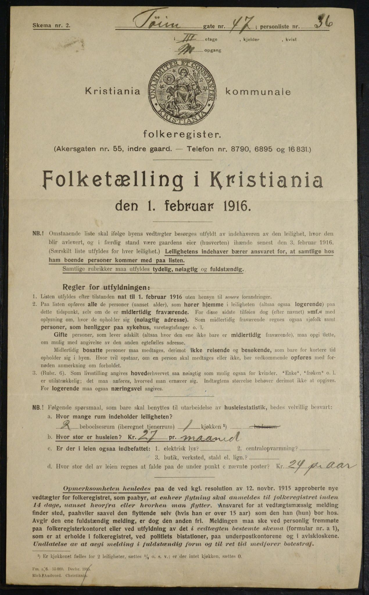 OBA, Municipal Census 1916 for Kristiania, 1916, p. 122098