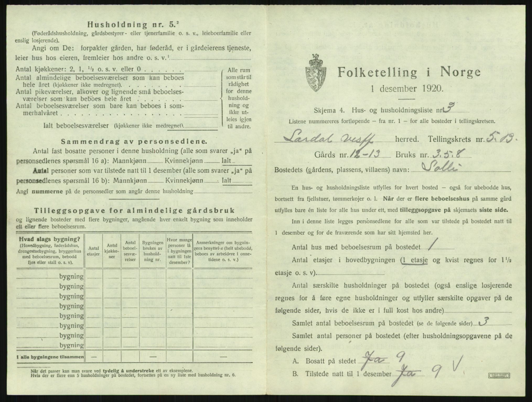 SAKO, 1920 census for Lardal, 1920, p. 825