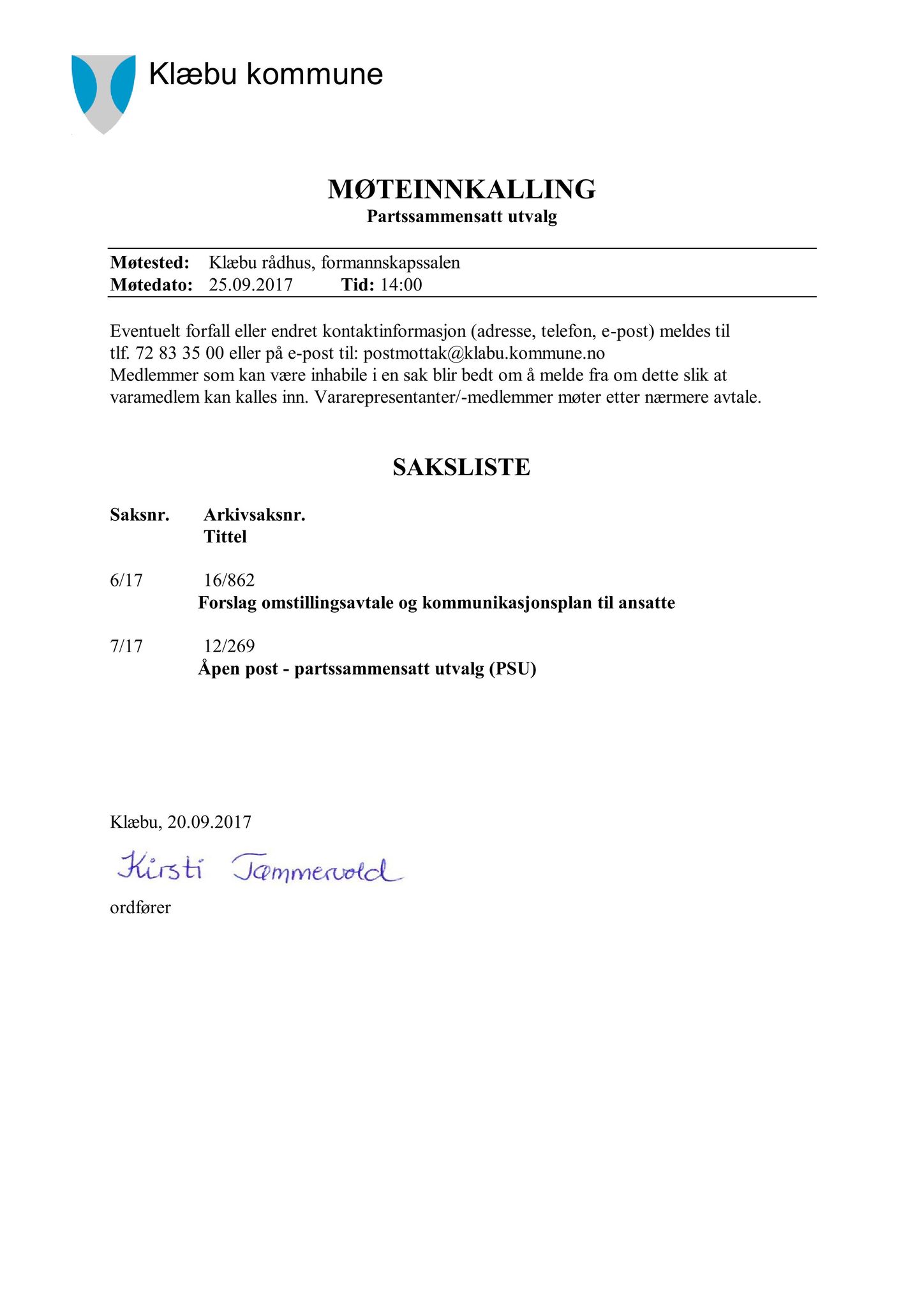 Klæbu Kommune, TRKO/KK/11-PSU/L002: Partssammensatt utvalg - Møtedokumenter, 2017, p. 159