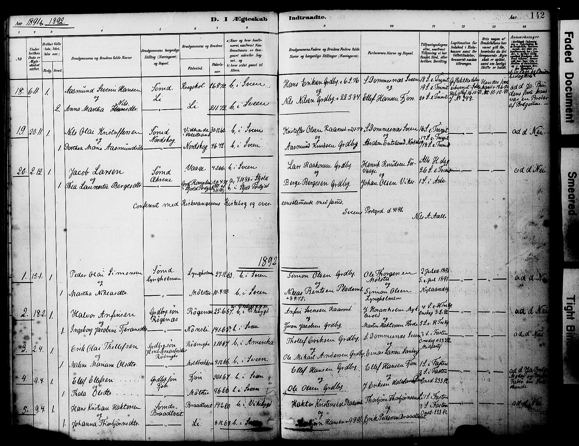 Sveio Sokneprestembete, AV/SAB-A-78501/H/Haa: Parish register (official) no. B 2, 1883-1894, p. 142