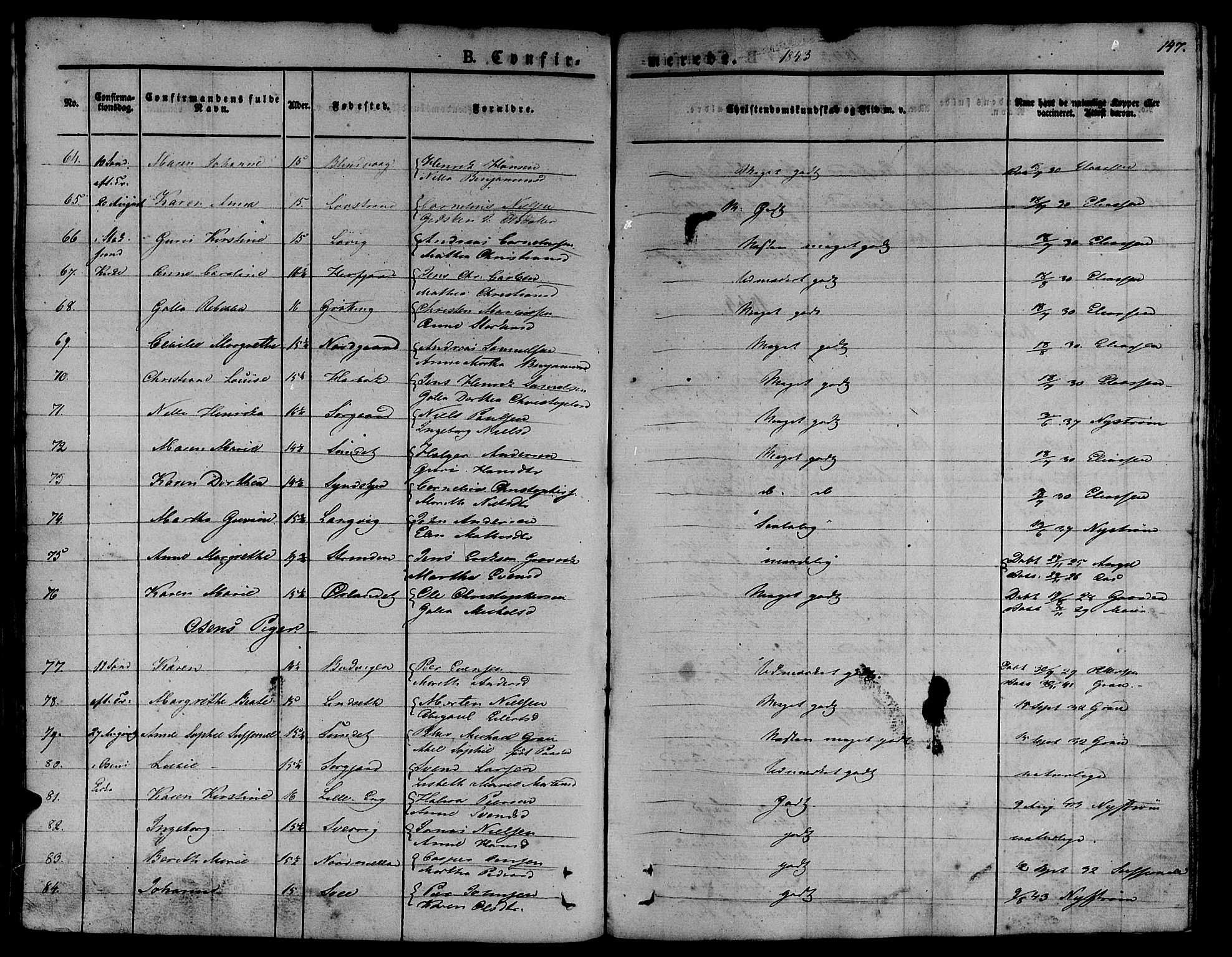 Ministerialprotokoller, klokkerbøker og fødselsregistre - Sør-Trøndelag, SAT/A-1456/657/L0703: Parish register (official) no. 657A04, 1831-1846, p. 147