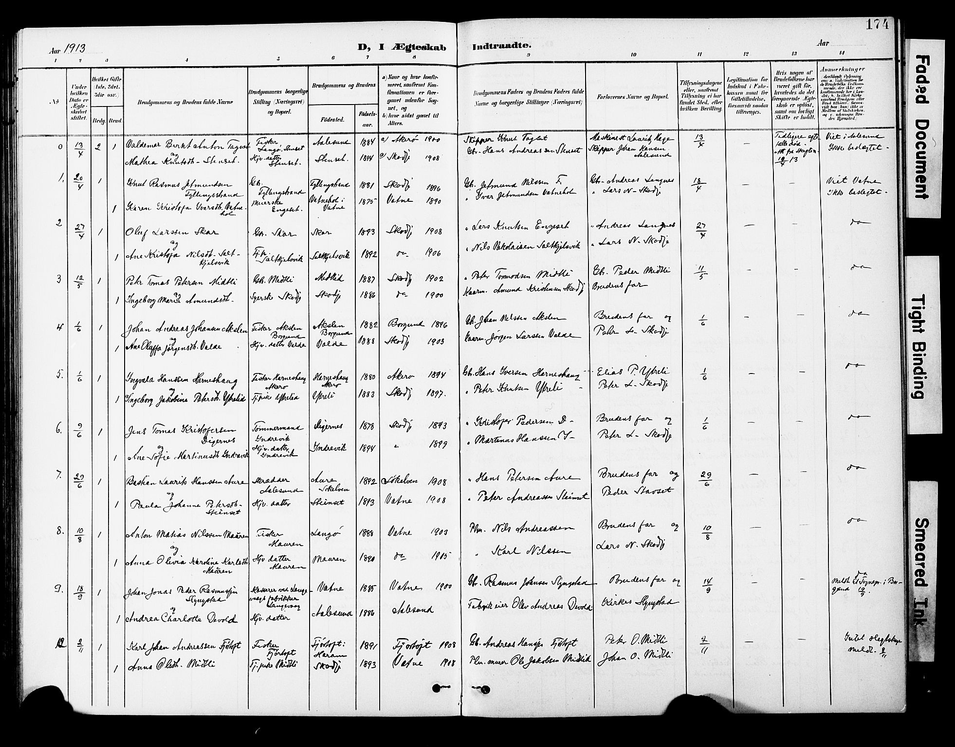 Ministerialprotokoller, klokkerbøker og fødselsregistre - Møre og Romsdal, AV/SAT-A-1454/524/L0366: Parish register (copy) no. 524C07, 1900-1931, p. 174